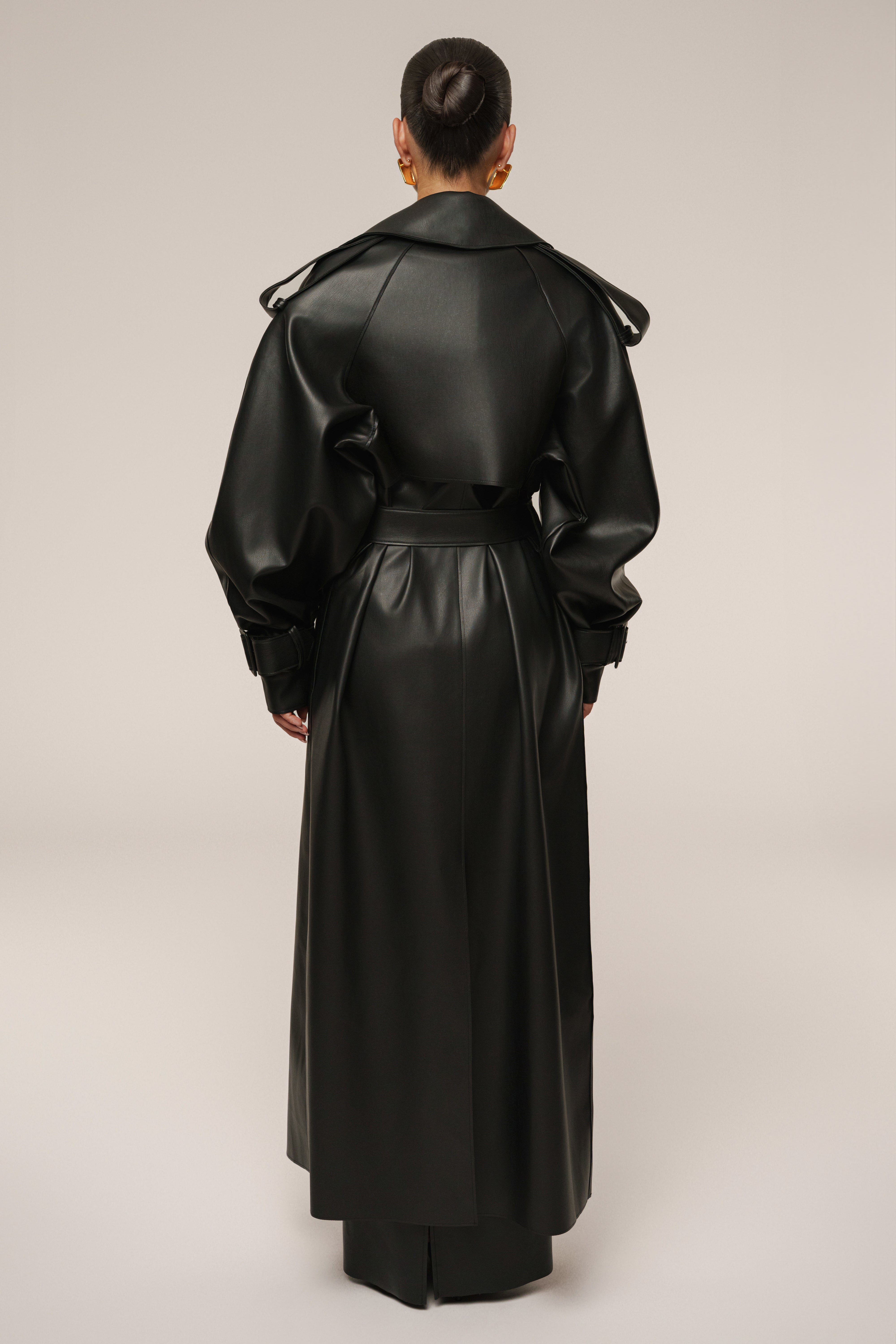 Black The Icon PU Leather Coat - JLUXLABEL