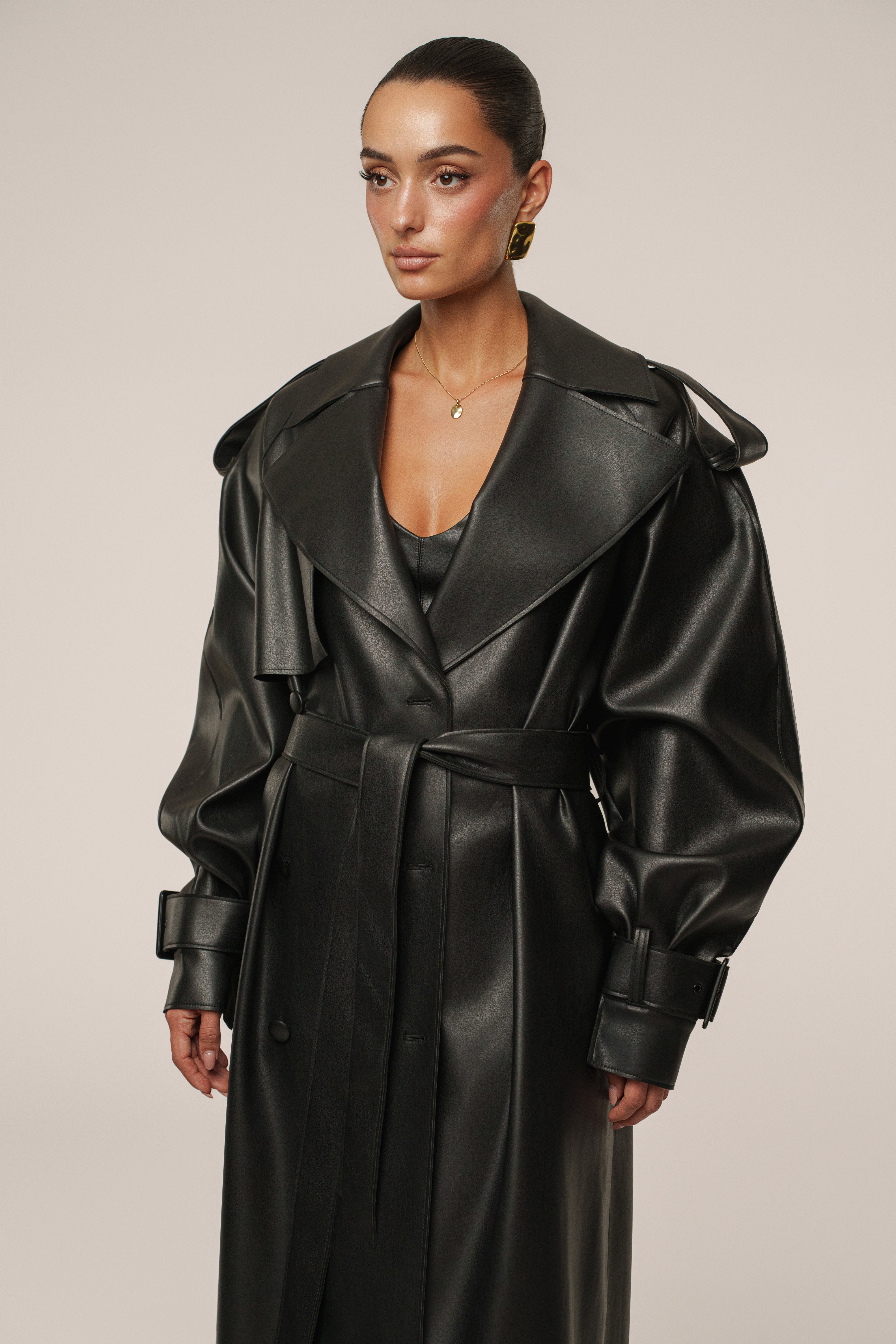 Black The Icon PU Leather Coat - JLUXLABEL