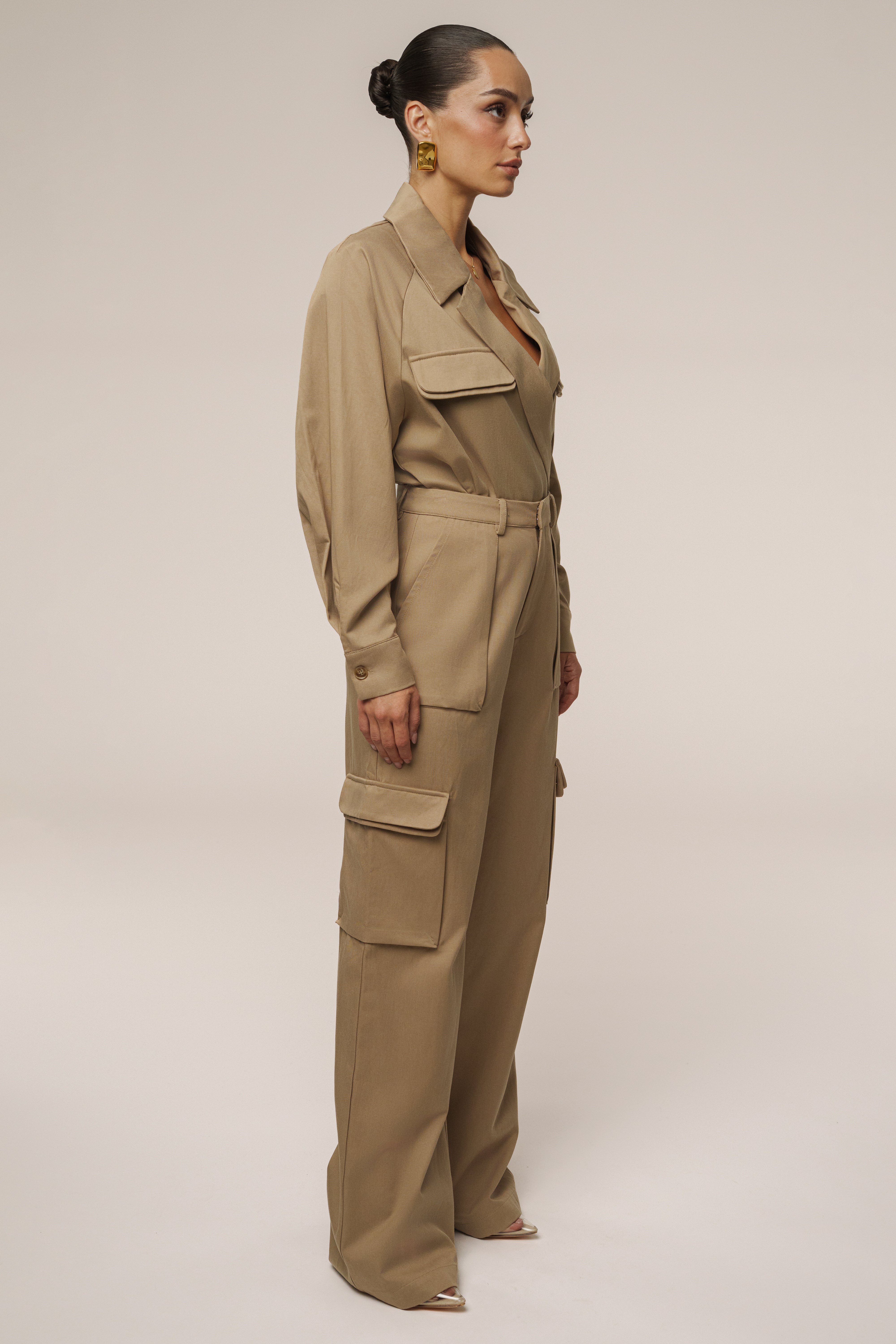 Tan Sculpted Cargo Pants - JLUXLABEL