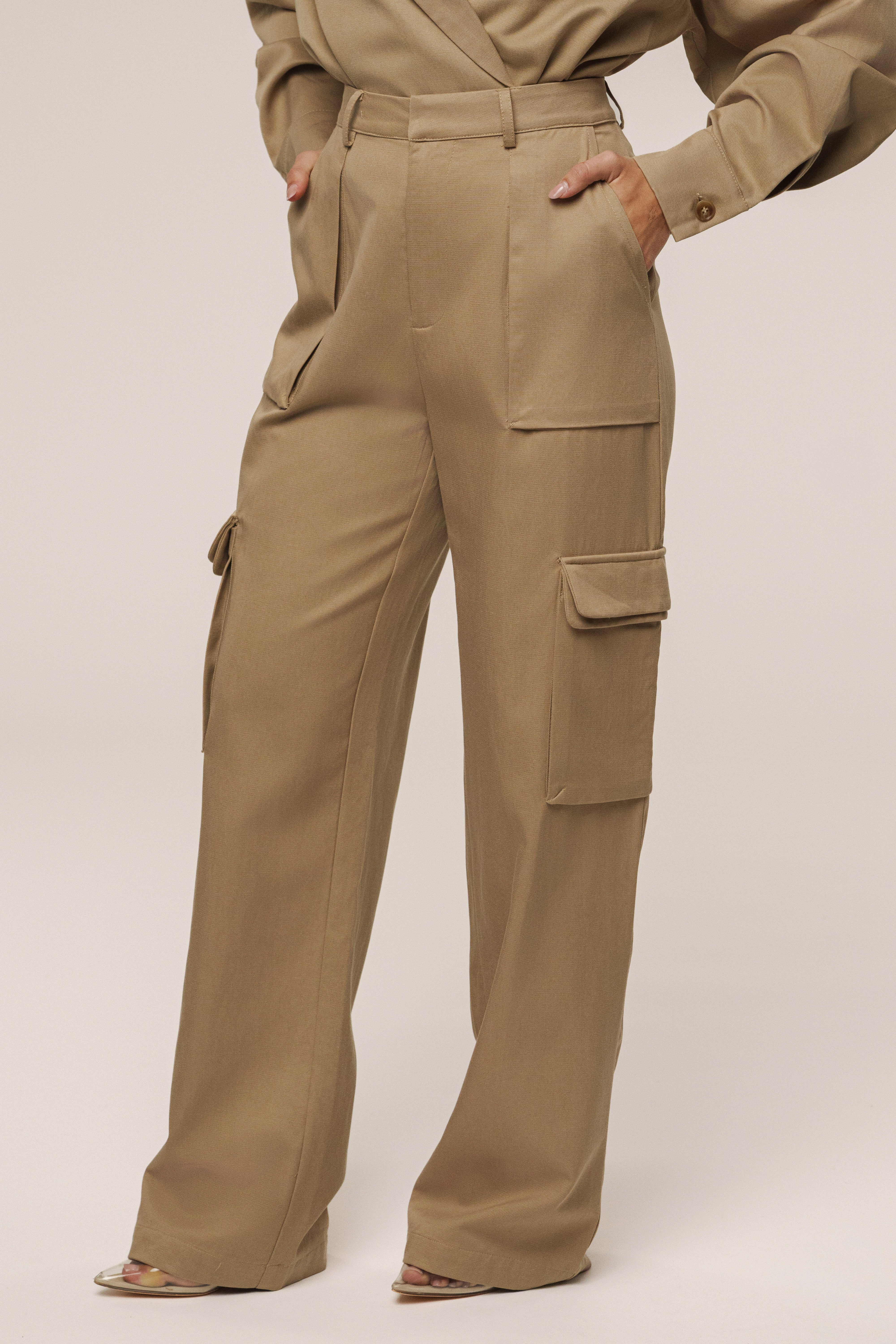Tan Sculpted Cargo Pants - JLUXLABEL