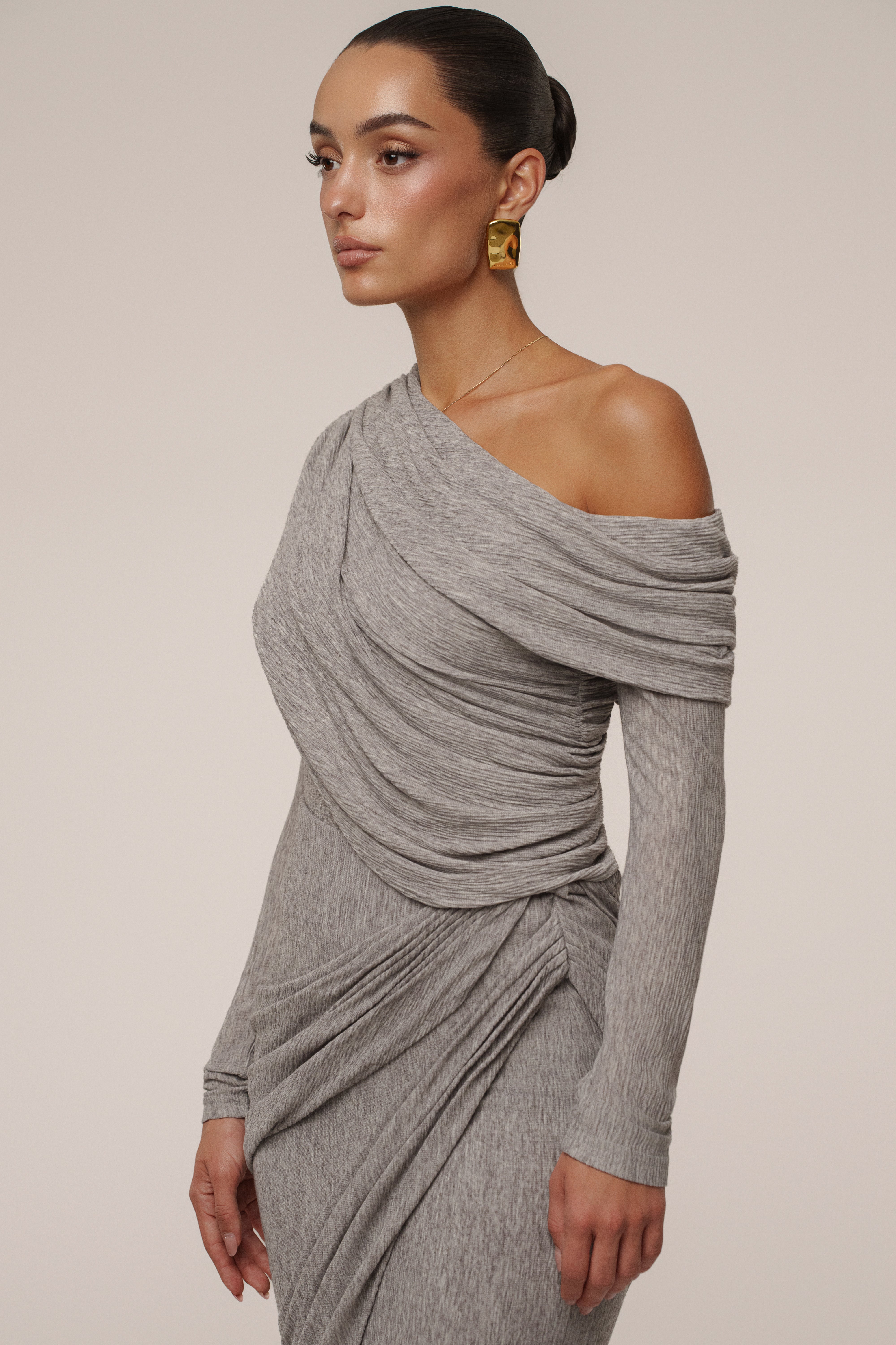 Grey Textured One Shoulder Bodysuit - JLUXLABEL