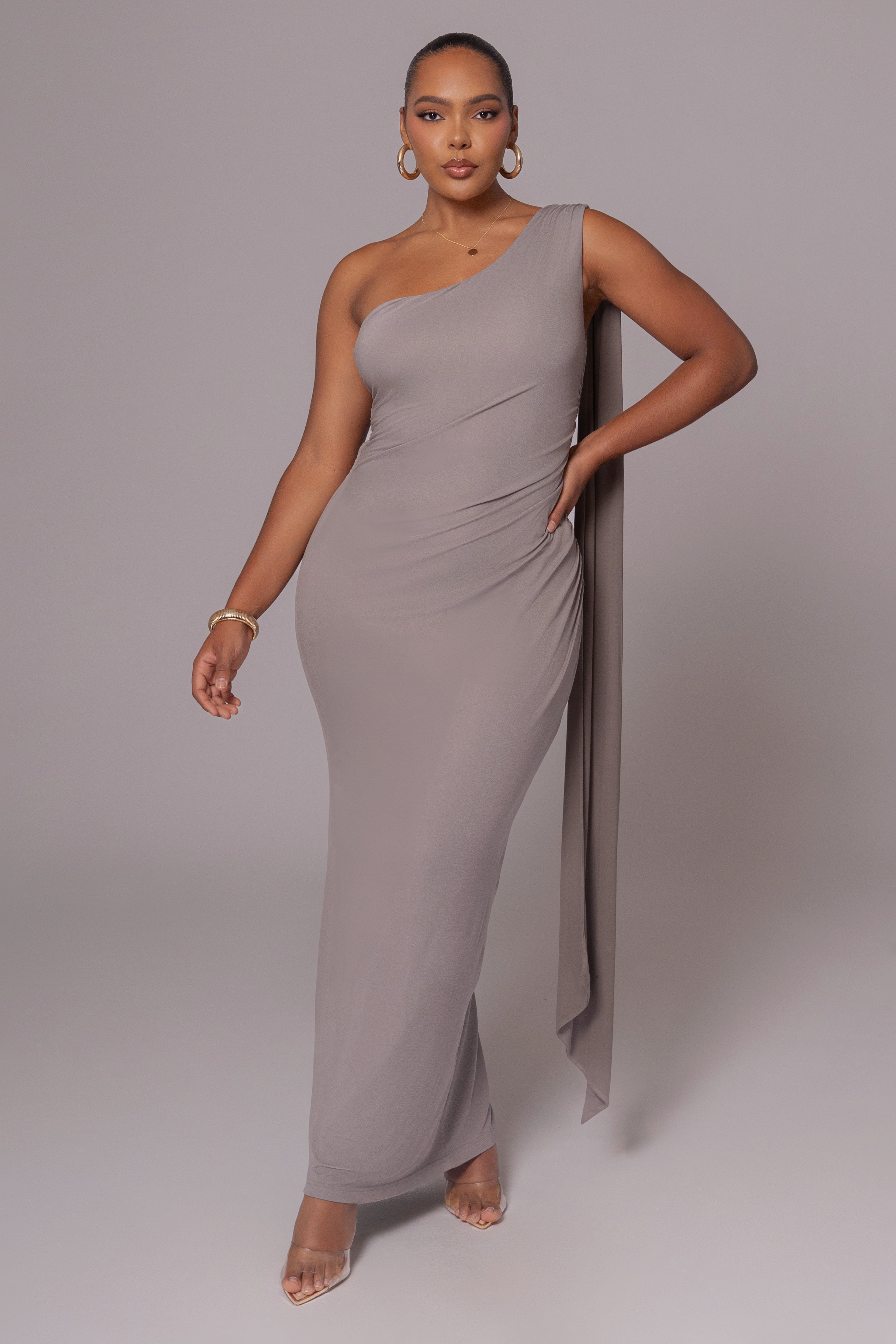 Grey Kianna Drape Maxi Dress - JLUXLABEL