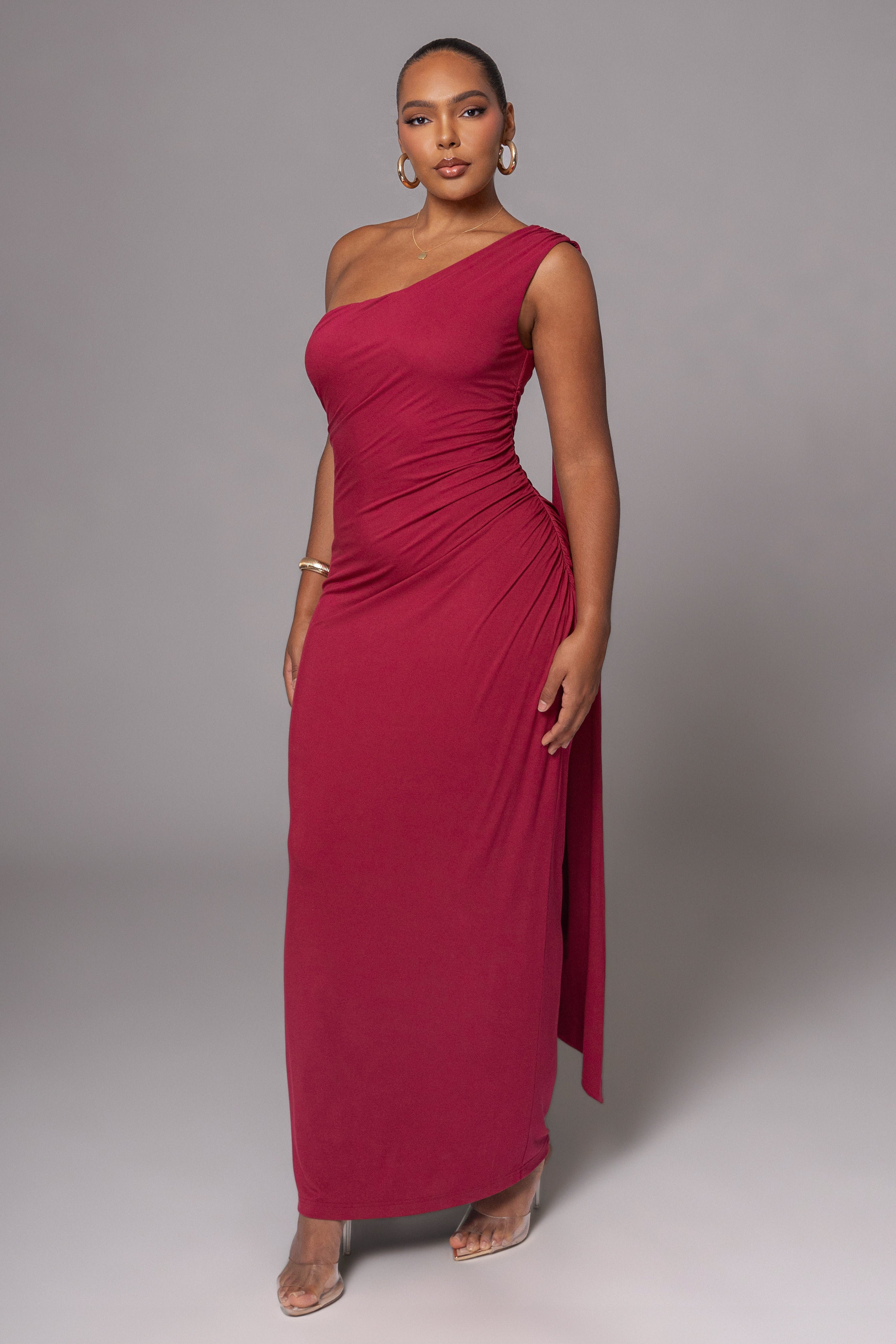 Red Kianna Drape Maxi Dress - JLUXLABEL