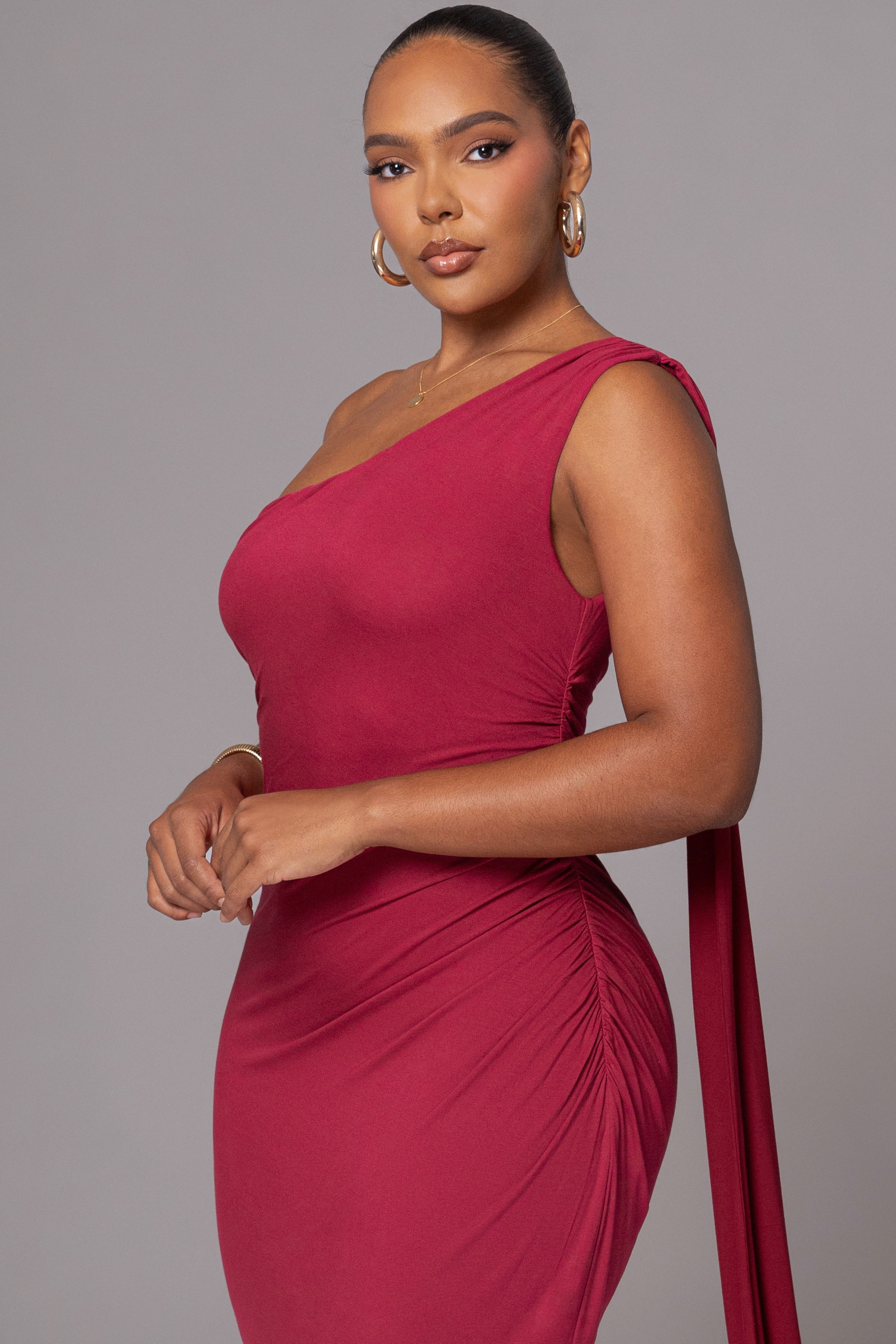 Red Kianna Drape Maxi Dress - JLUXLABEL