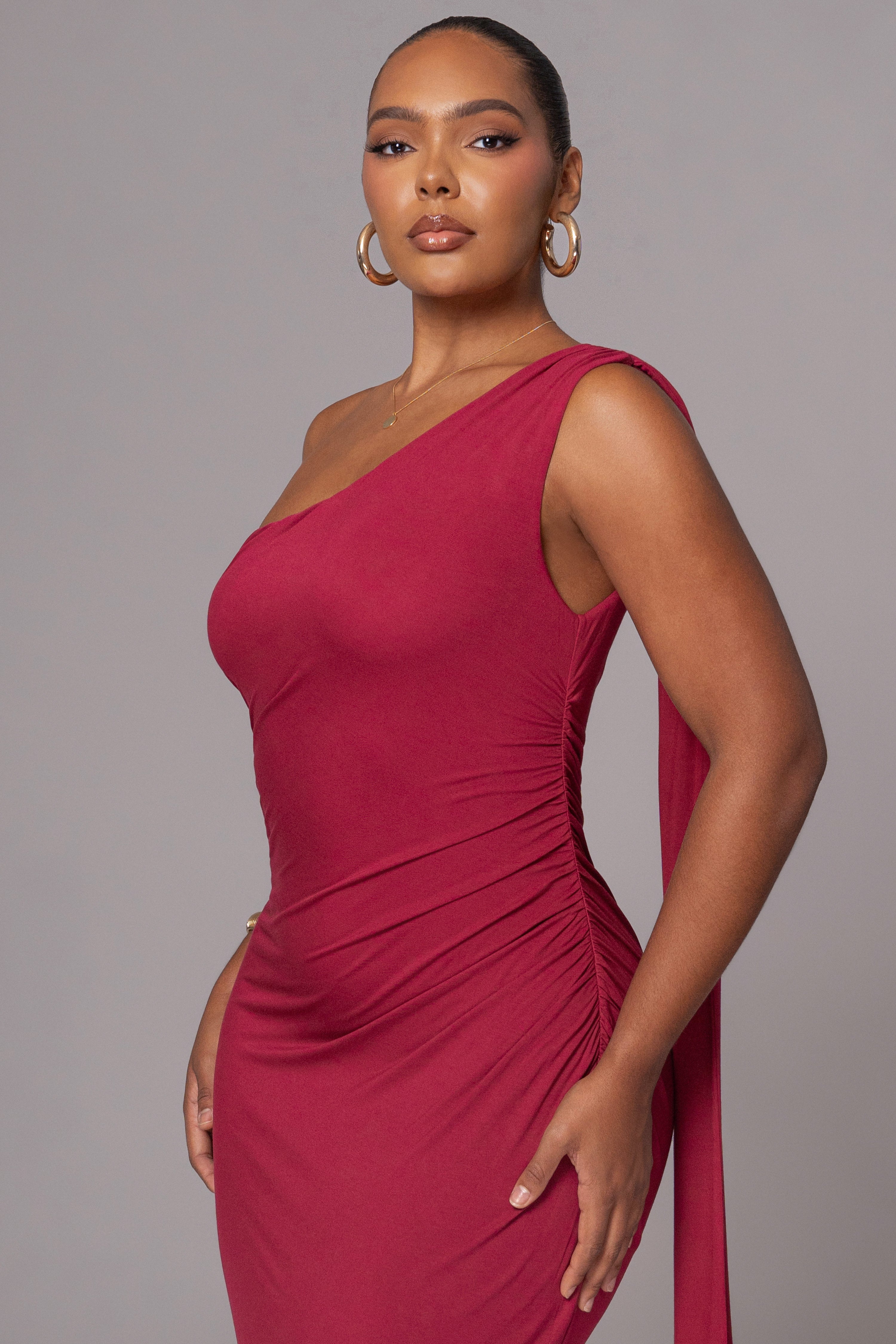 Red Kianna Drape Maxi Dress - JLUXLABEL