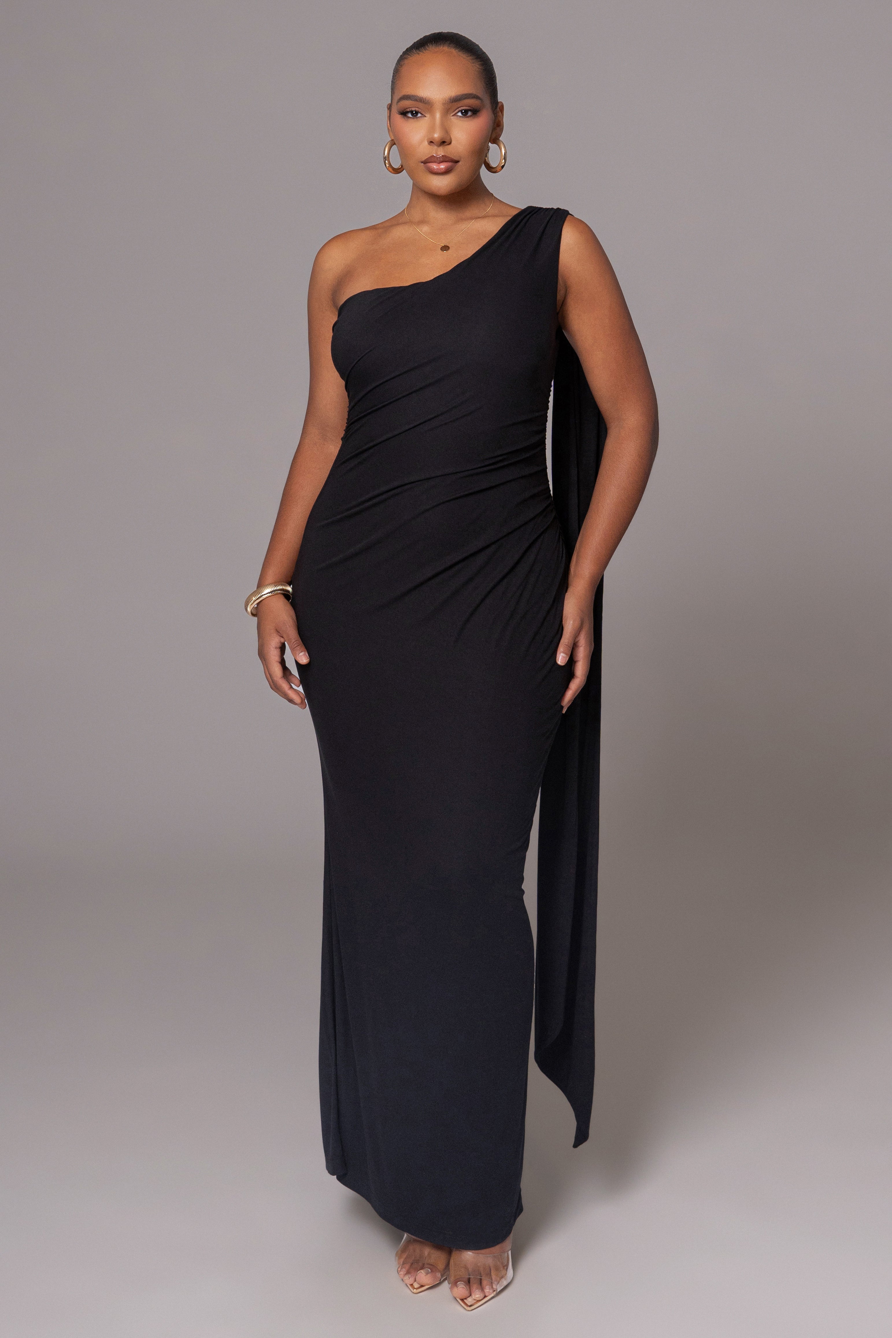 Black Kianna Drape Maxi Dress - JLUXLABEL