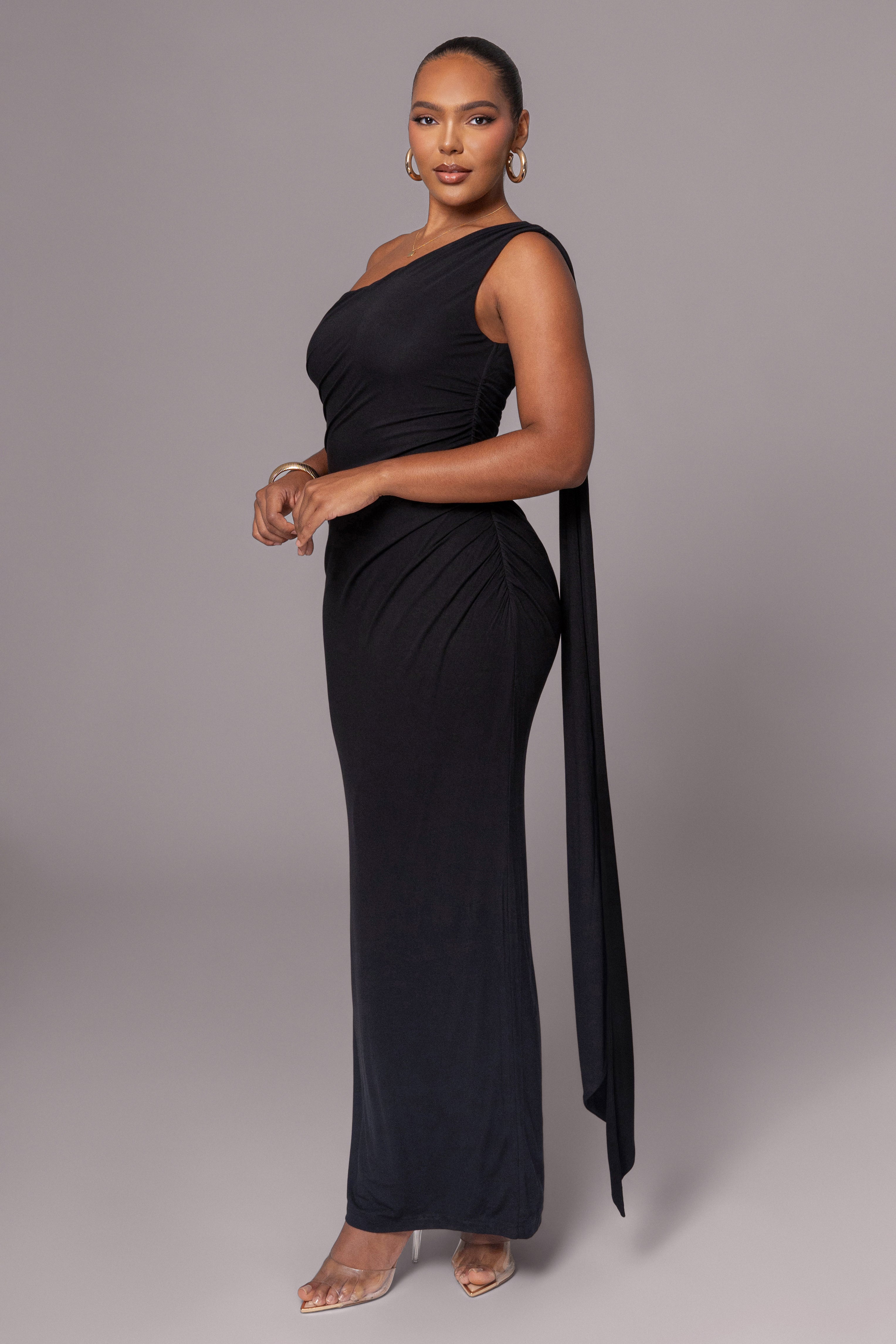Black Kianna Drape Maxi Dress - JLUXLABEL