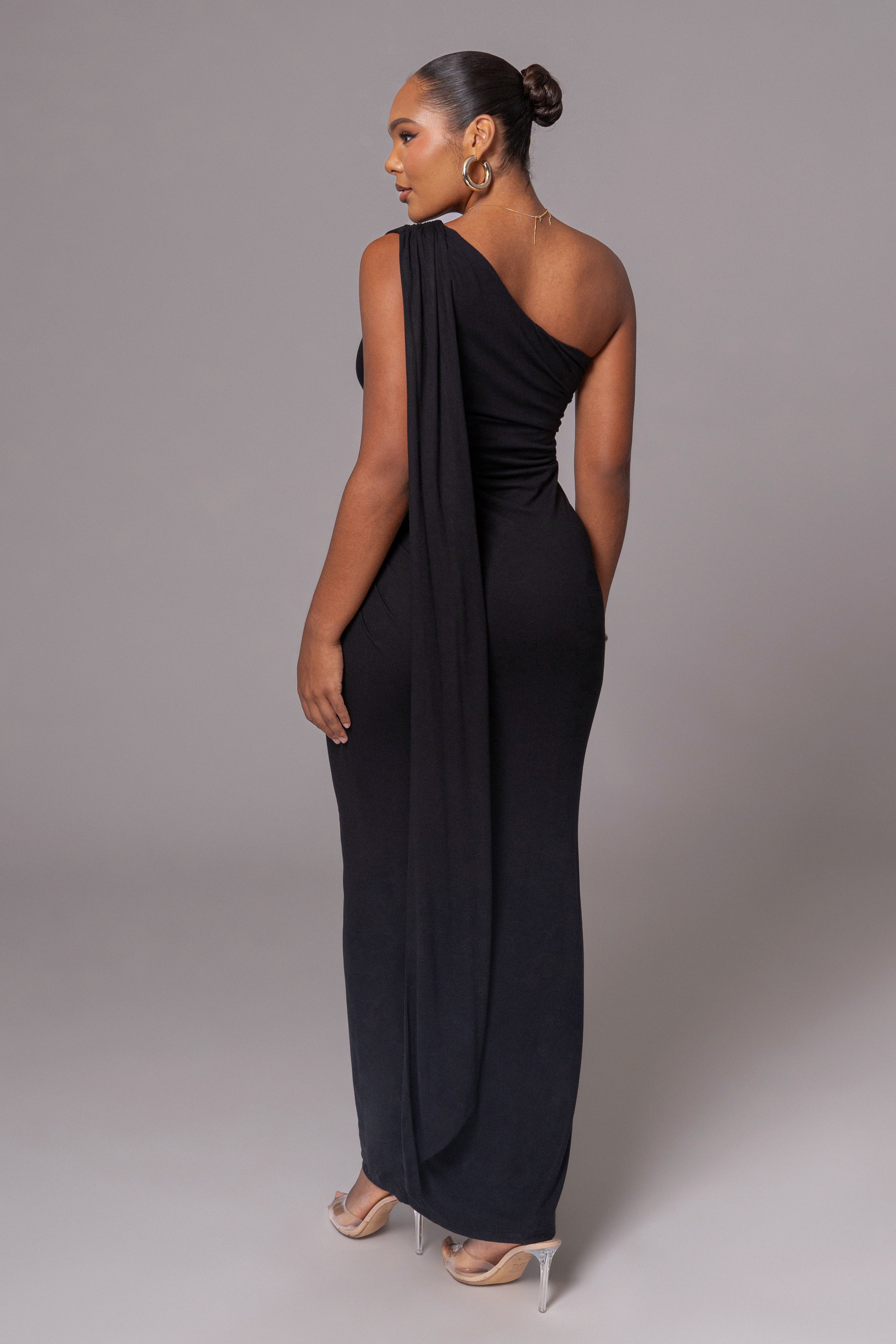 Black Kianna Drape Maxi Dress - JLUXLABEL