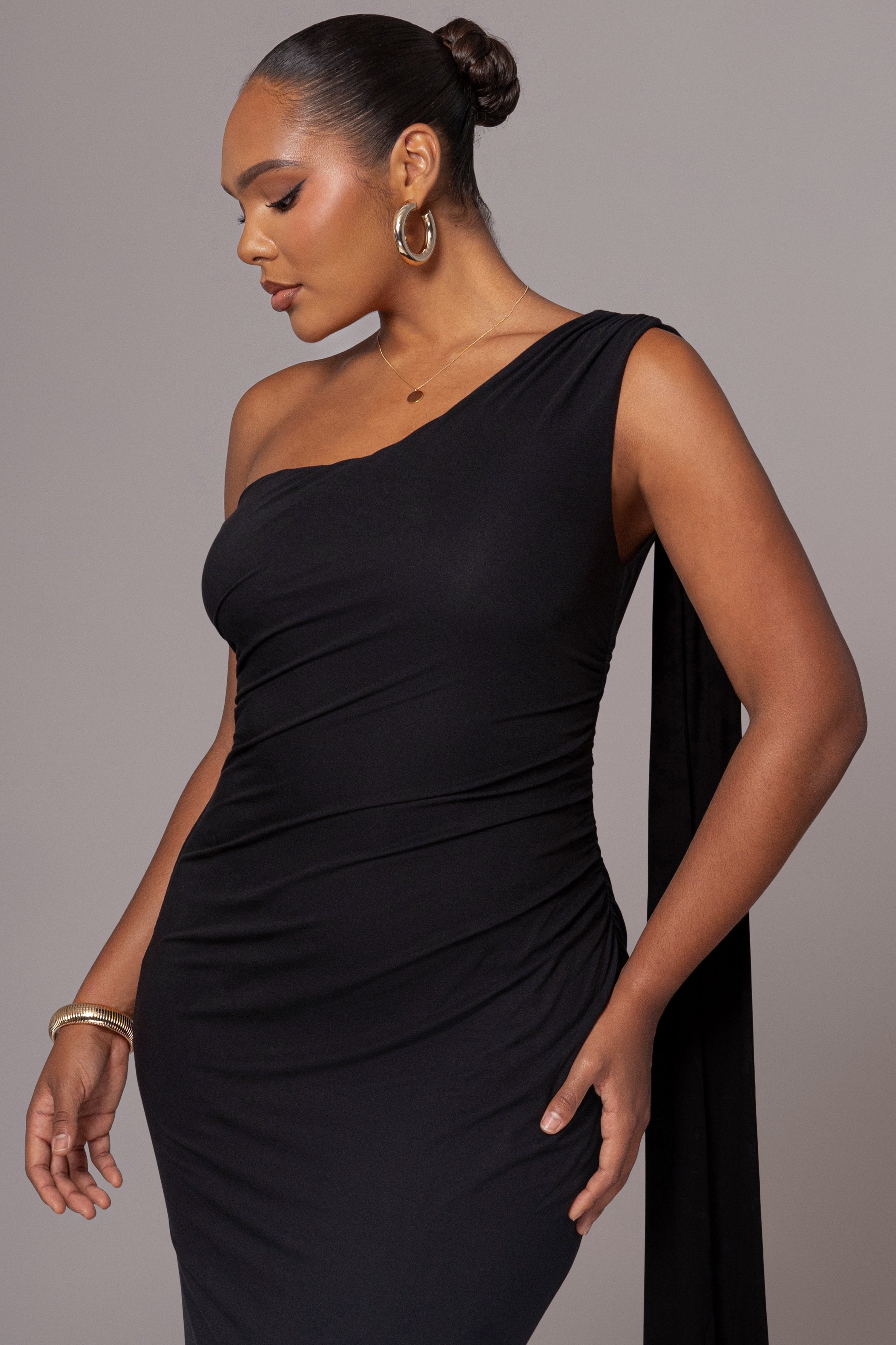 Black Kianna Drape Maxi Dress - JLUXLABEL