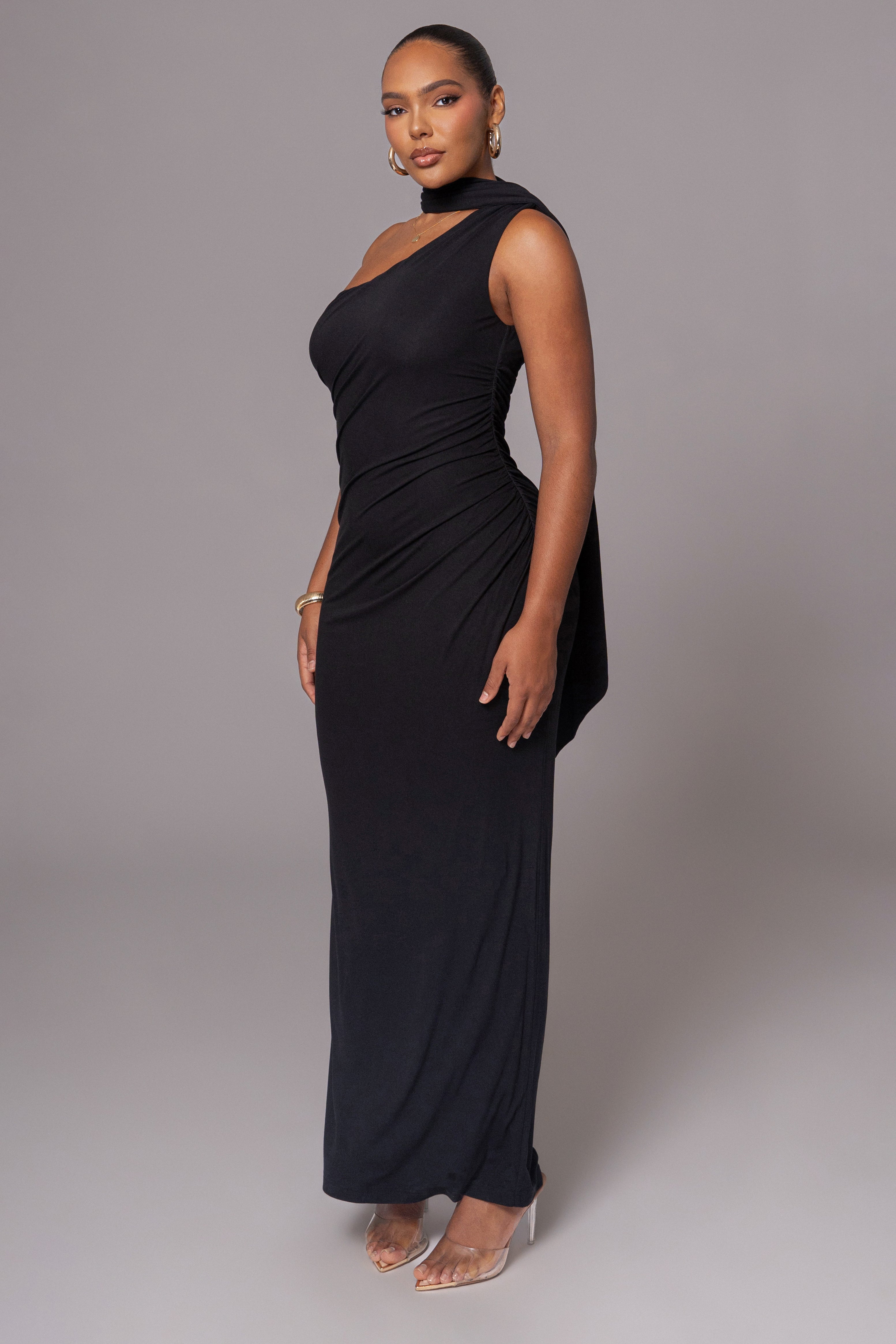 Black Kianna Drape Maxi Dress - JLUXLABEL