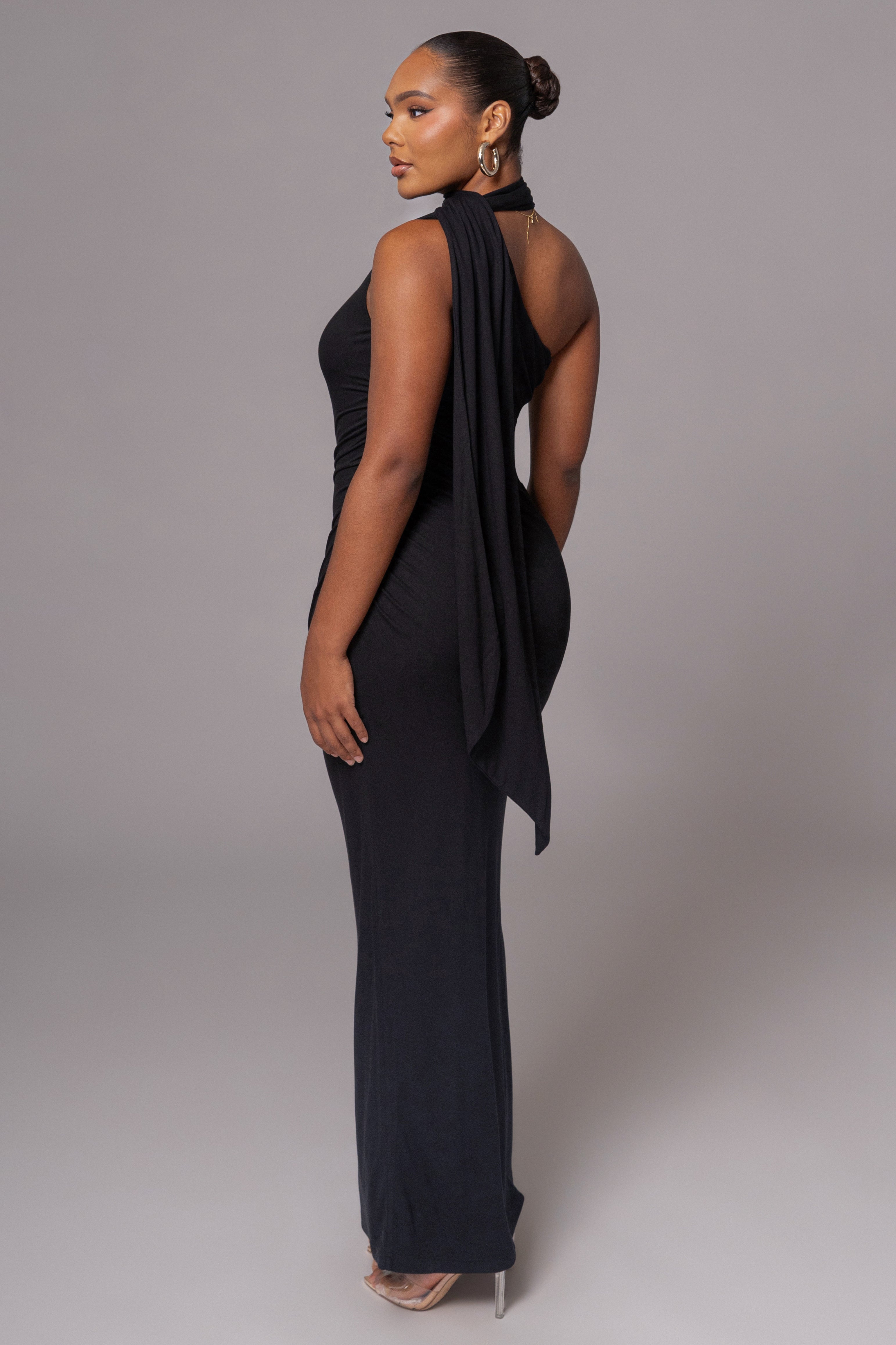 Black Kianna Drape Maxi Dress - JLUXLABEL