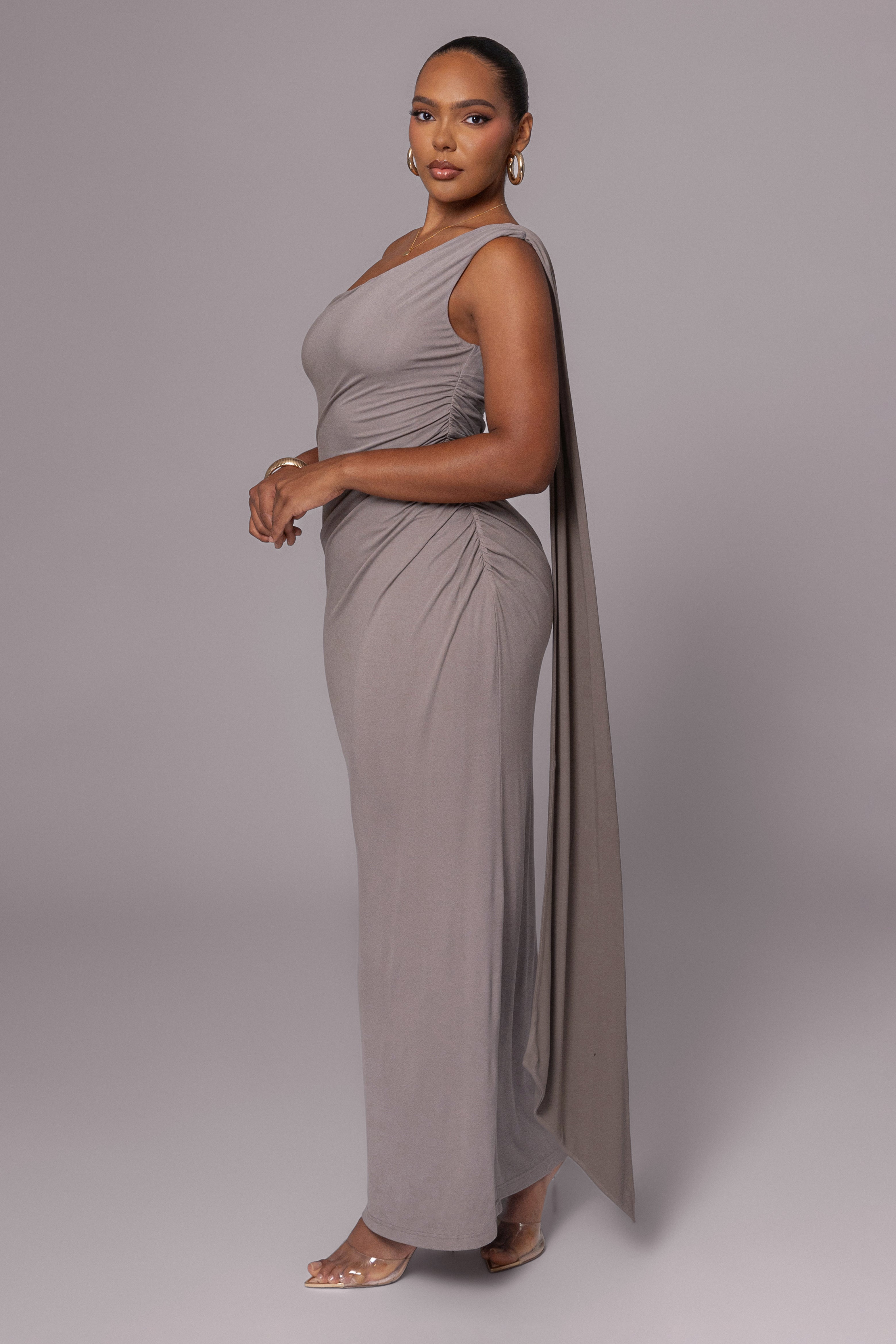 Grey Kianna Drape Maxi Dress - JLUXLABEL