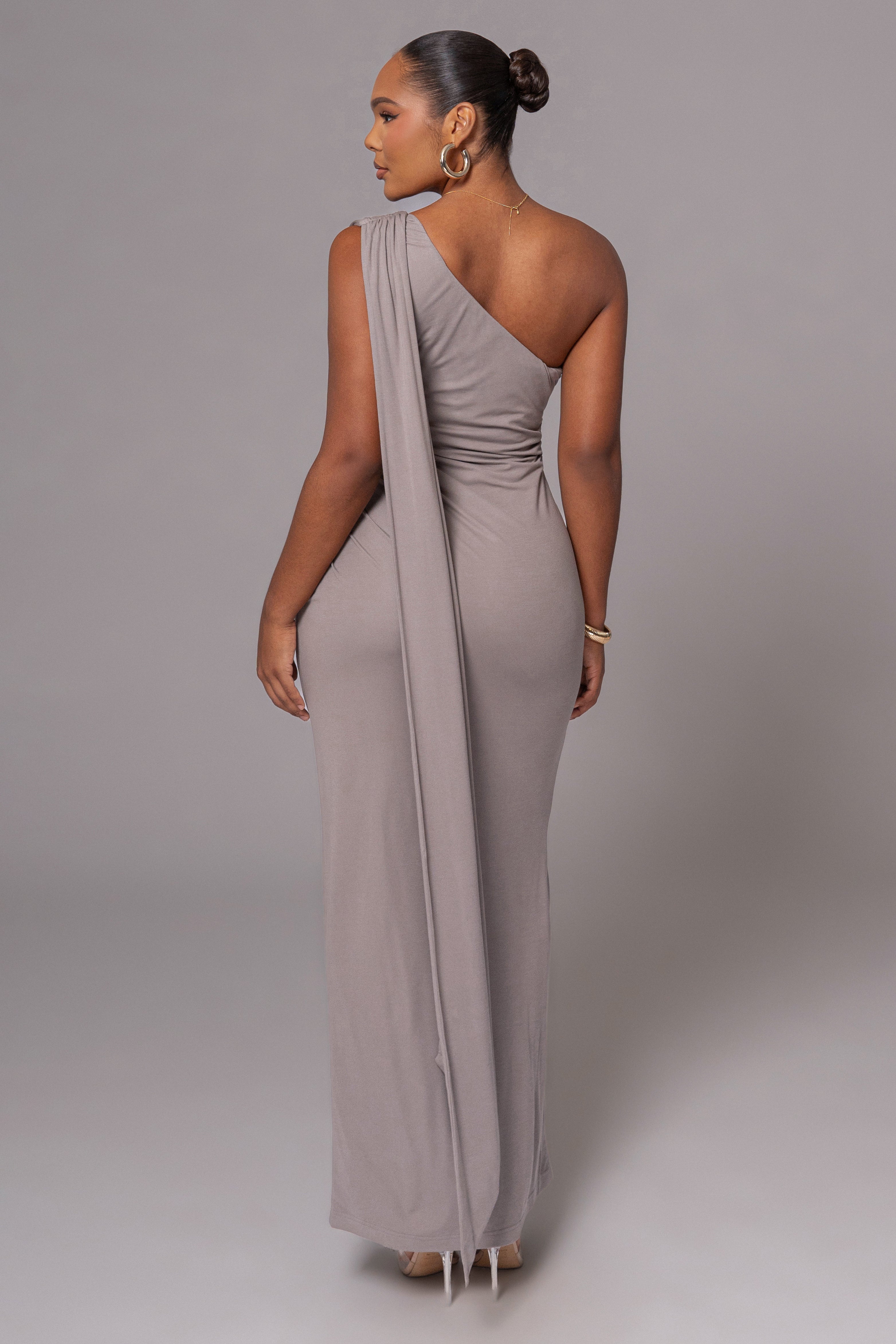 Grey Kianna Drape Maxi Dress - JLUXLABEL
