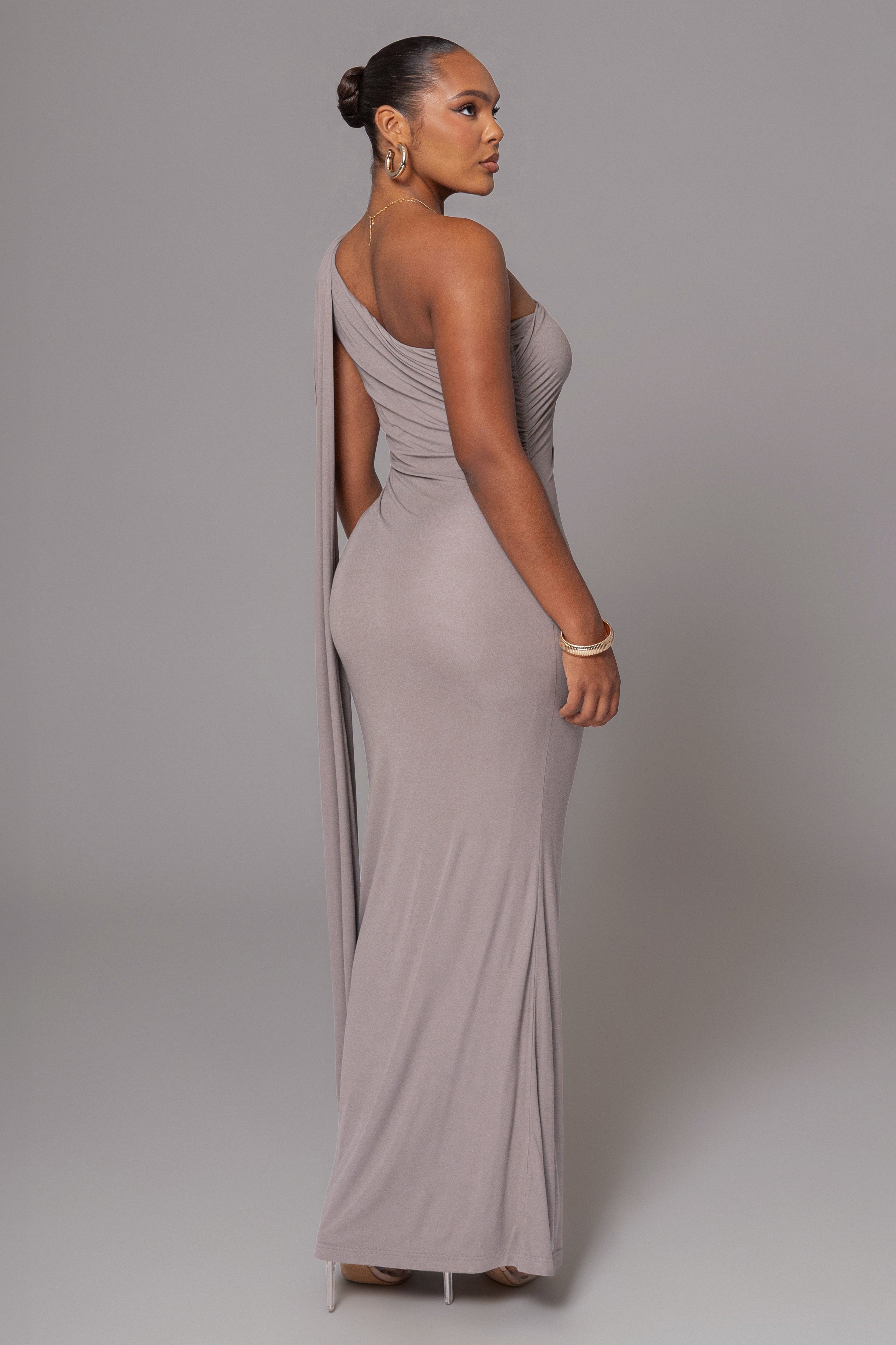 Grey Kianna Drape Maxi Dress - JLUXLABEL