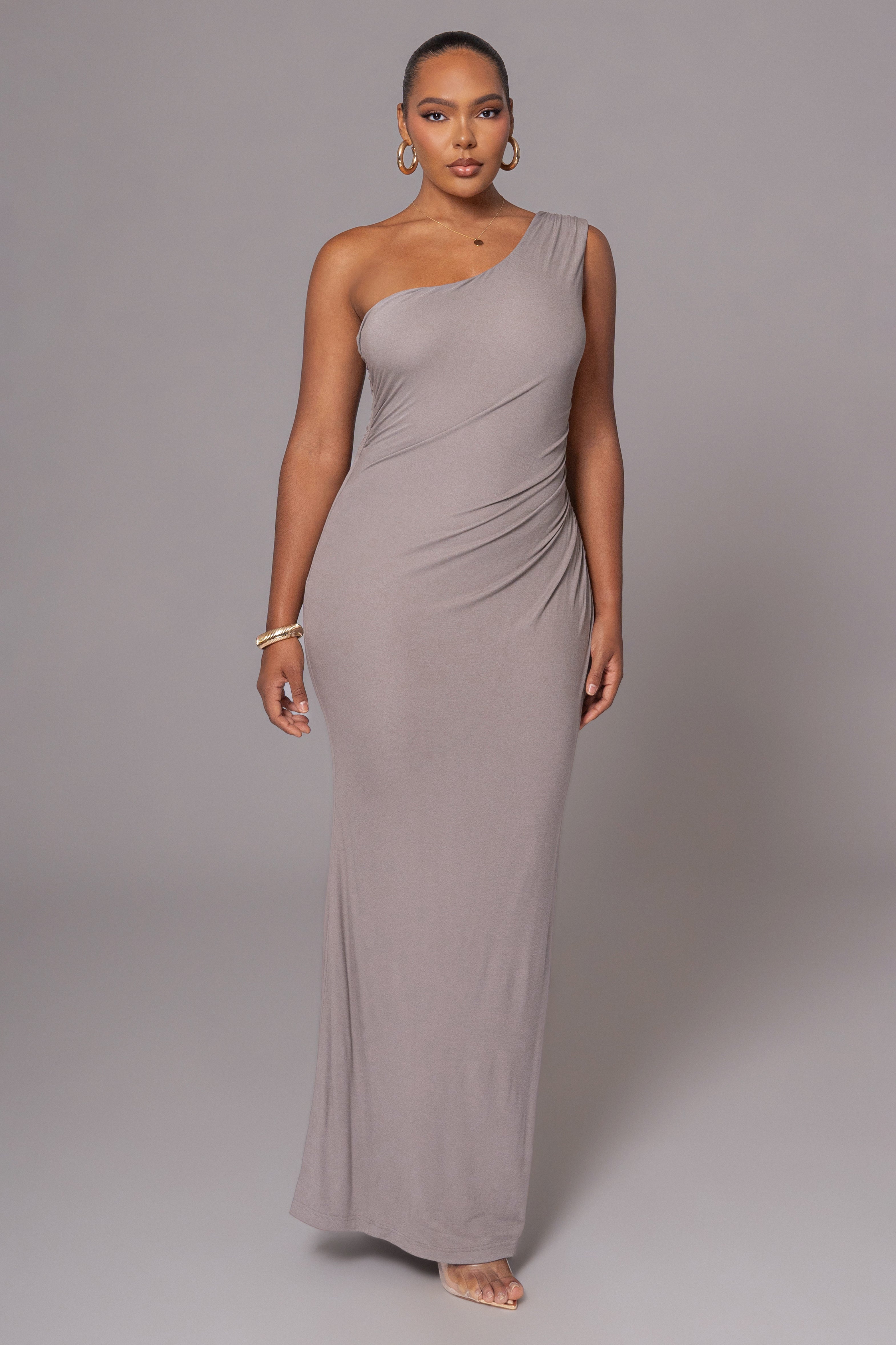 Grey Kianna Drape Maxi Dress - JLUXLABEL