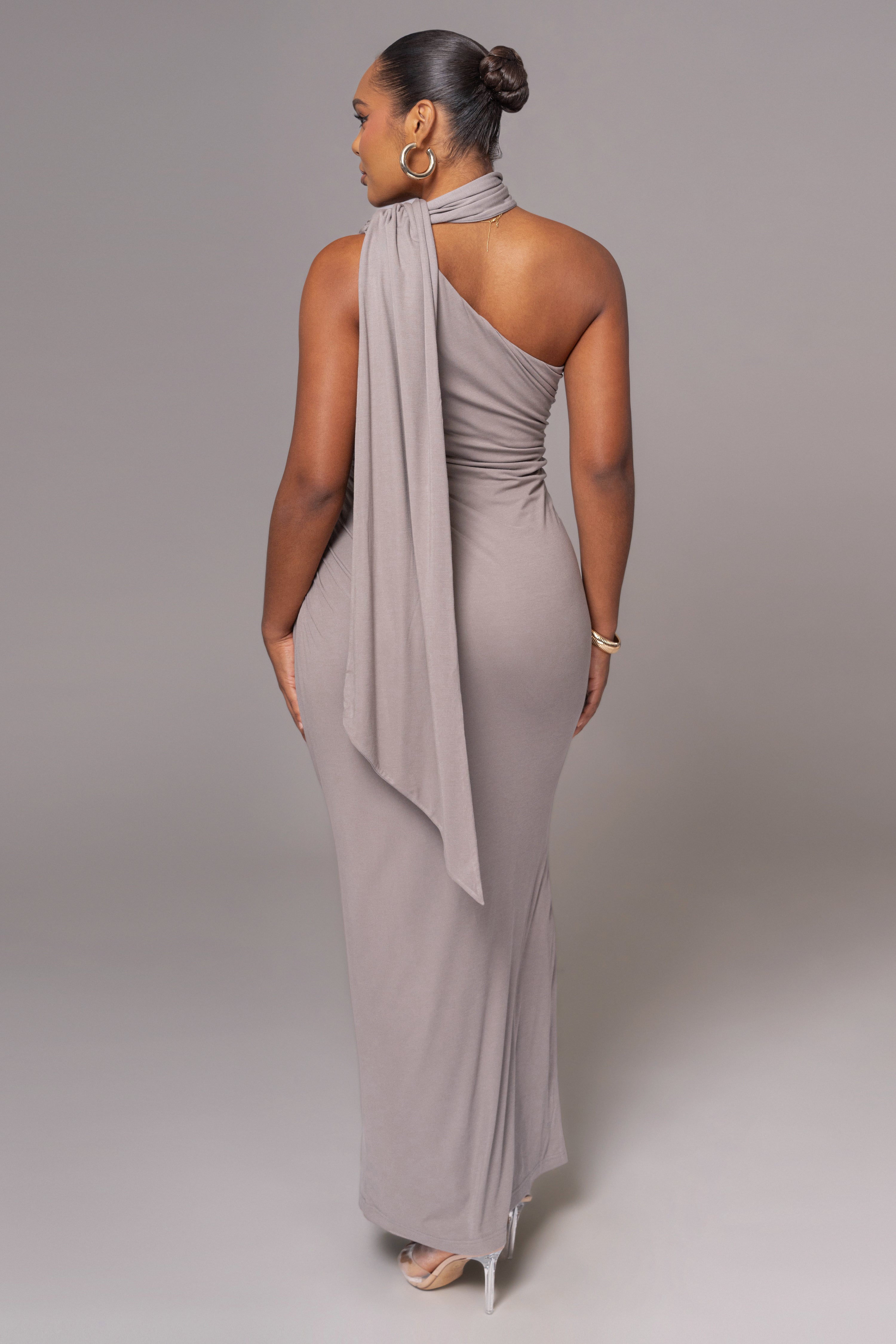 Grey Kianna Drape Maxi Dress - JLUXLABEL