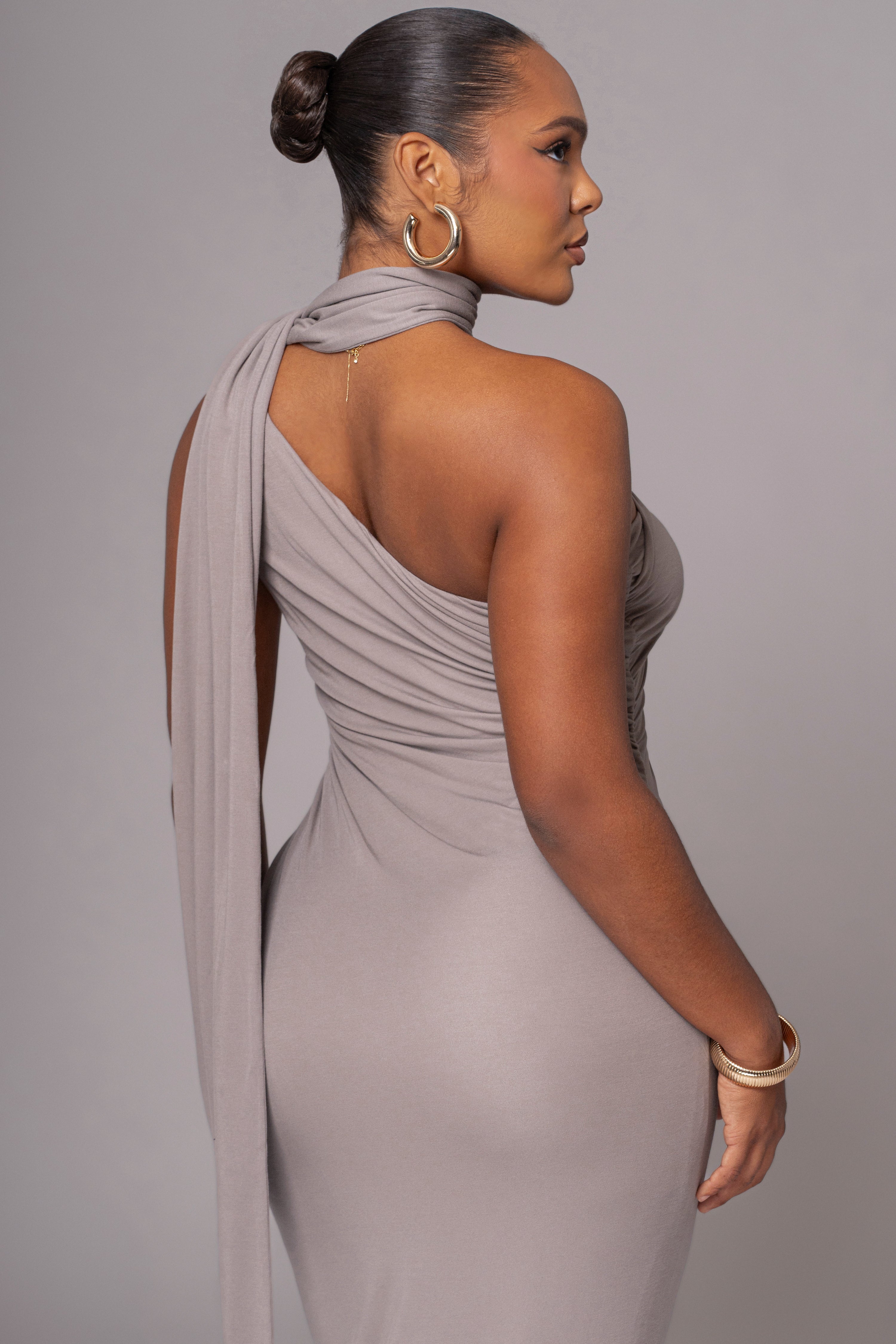 Grey Kianna Drape Maxi Dress - JLUXLABEL
