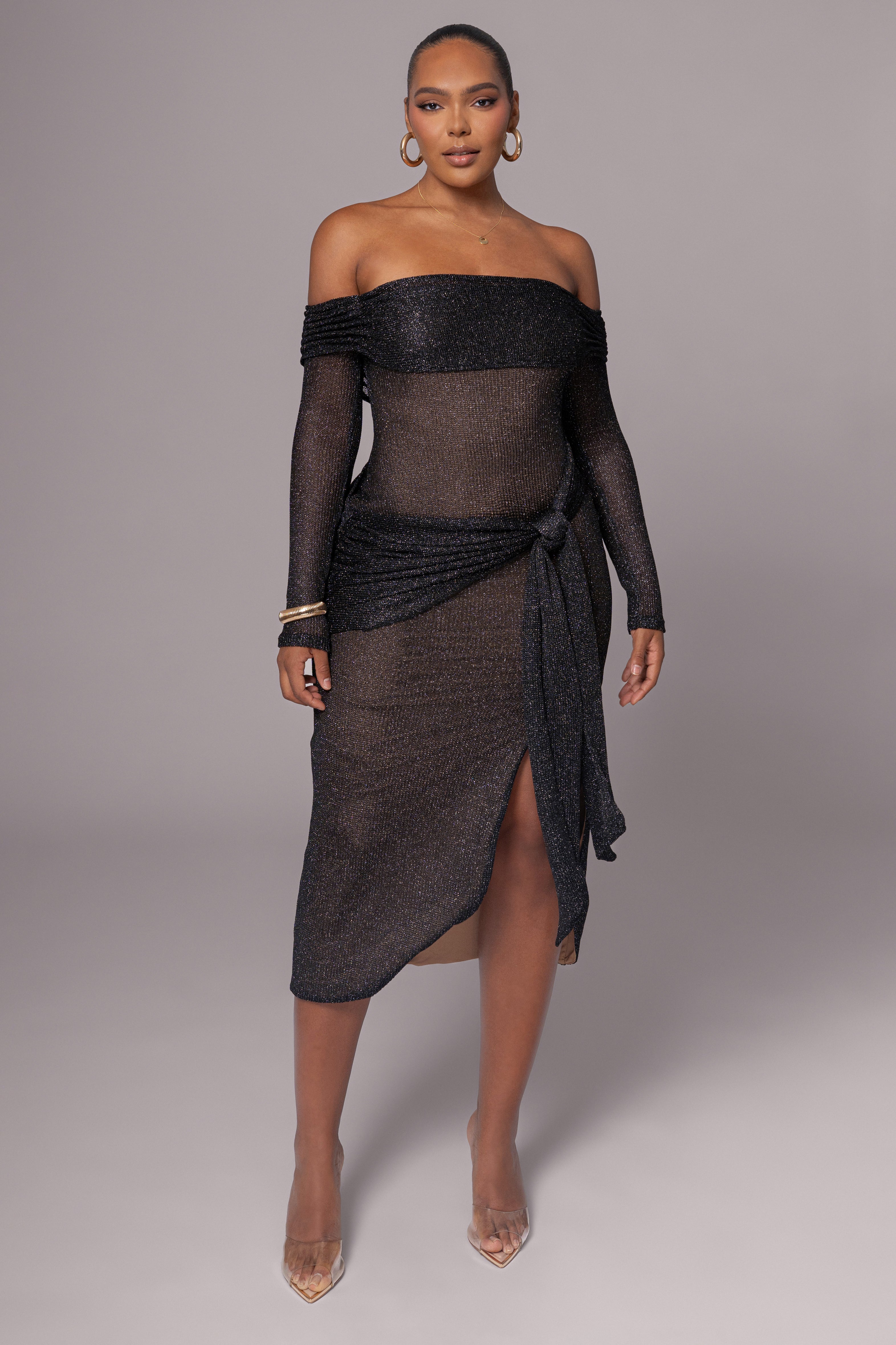Black Island Elegance Drape Dress - JLUXLABEL