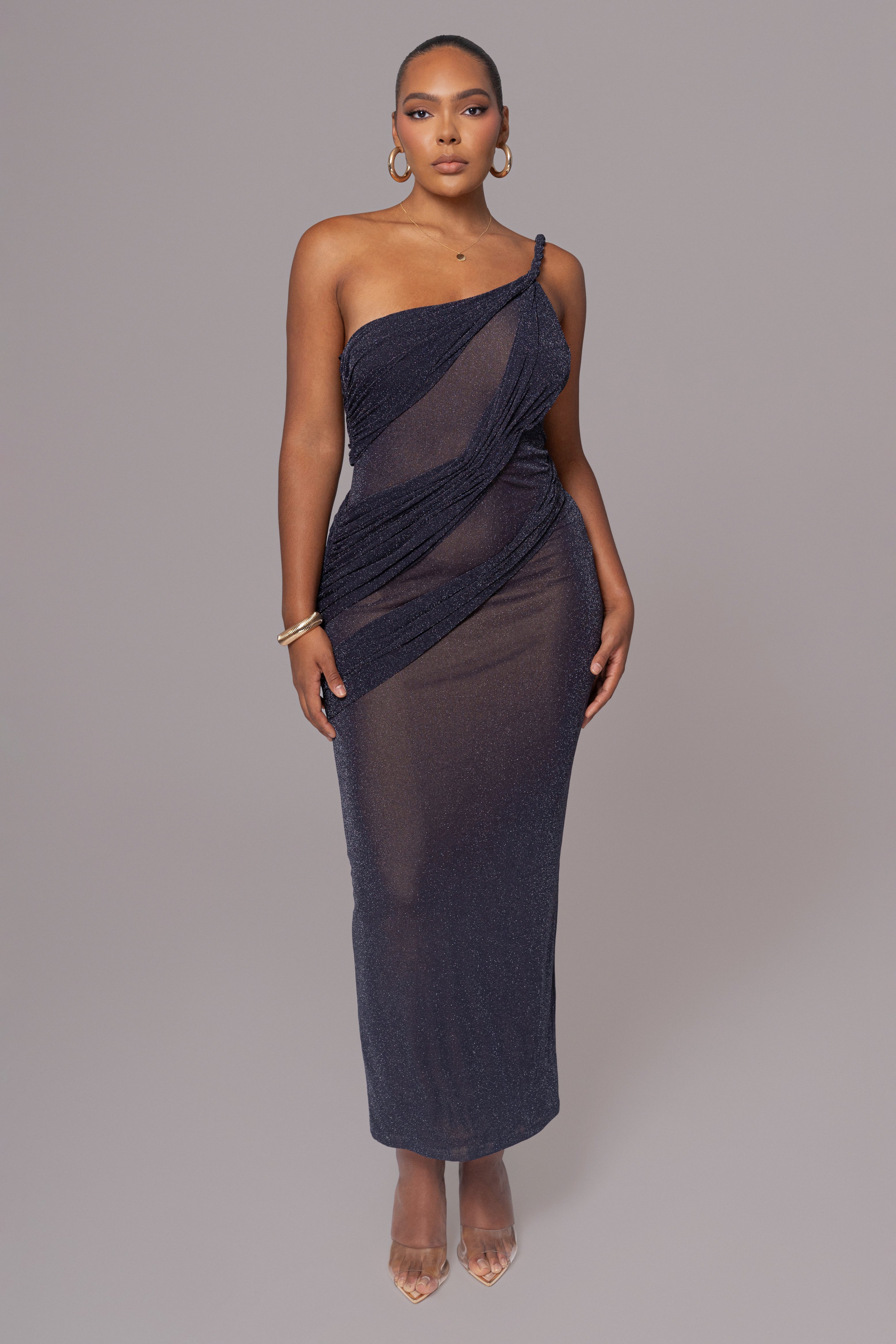 Navy Alari One Shoulder Maxi Dress - JLUXLABEL