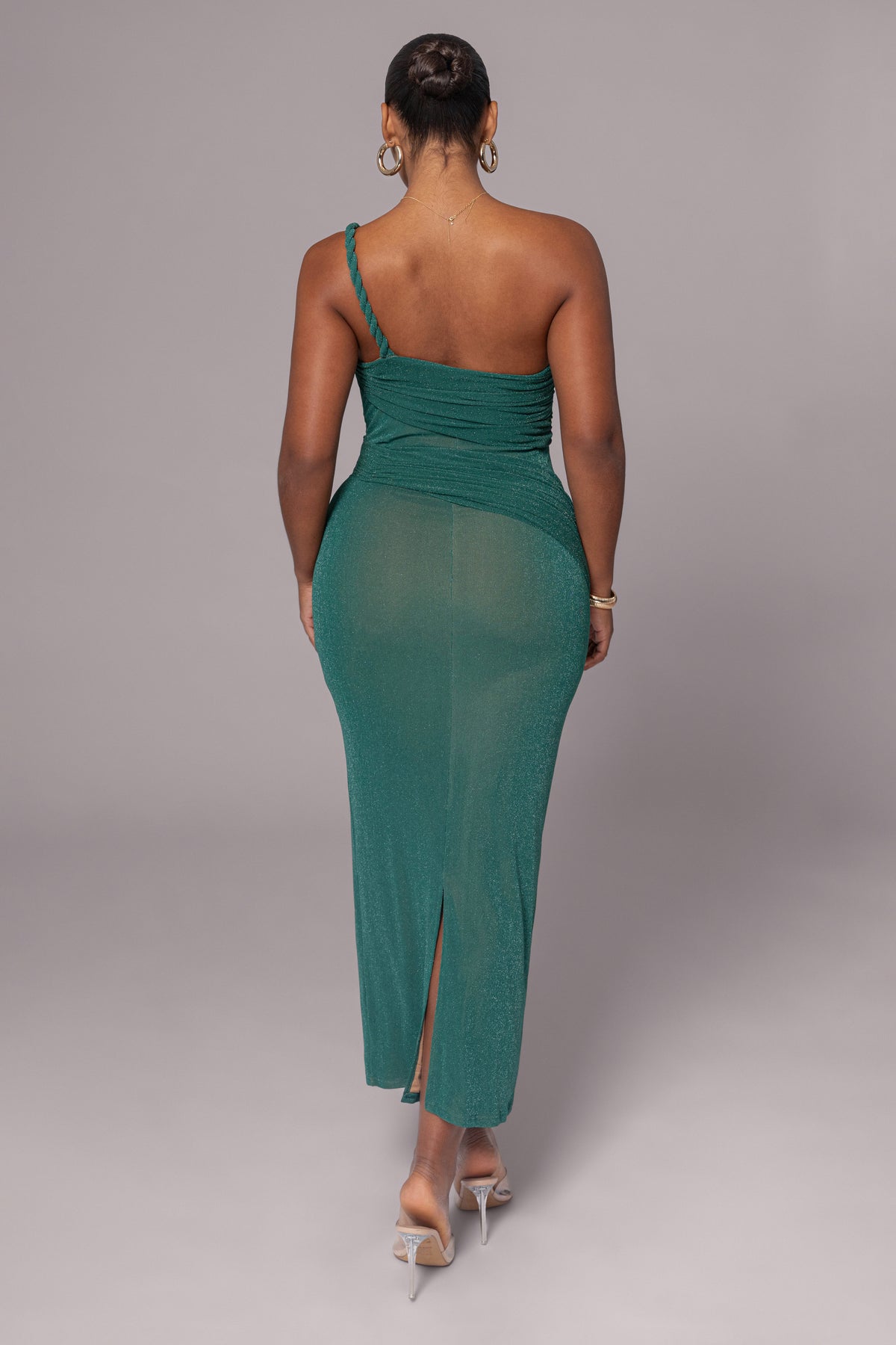 Green Alari one shoulder maxi dress by JLUXLABEL featuring a flowing silhouette and elegant design.