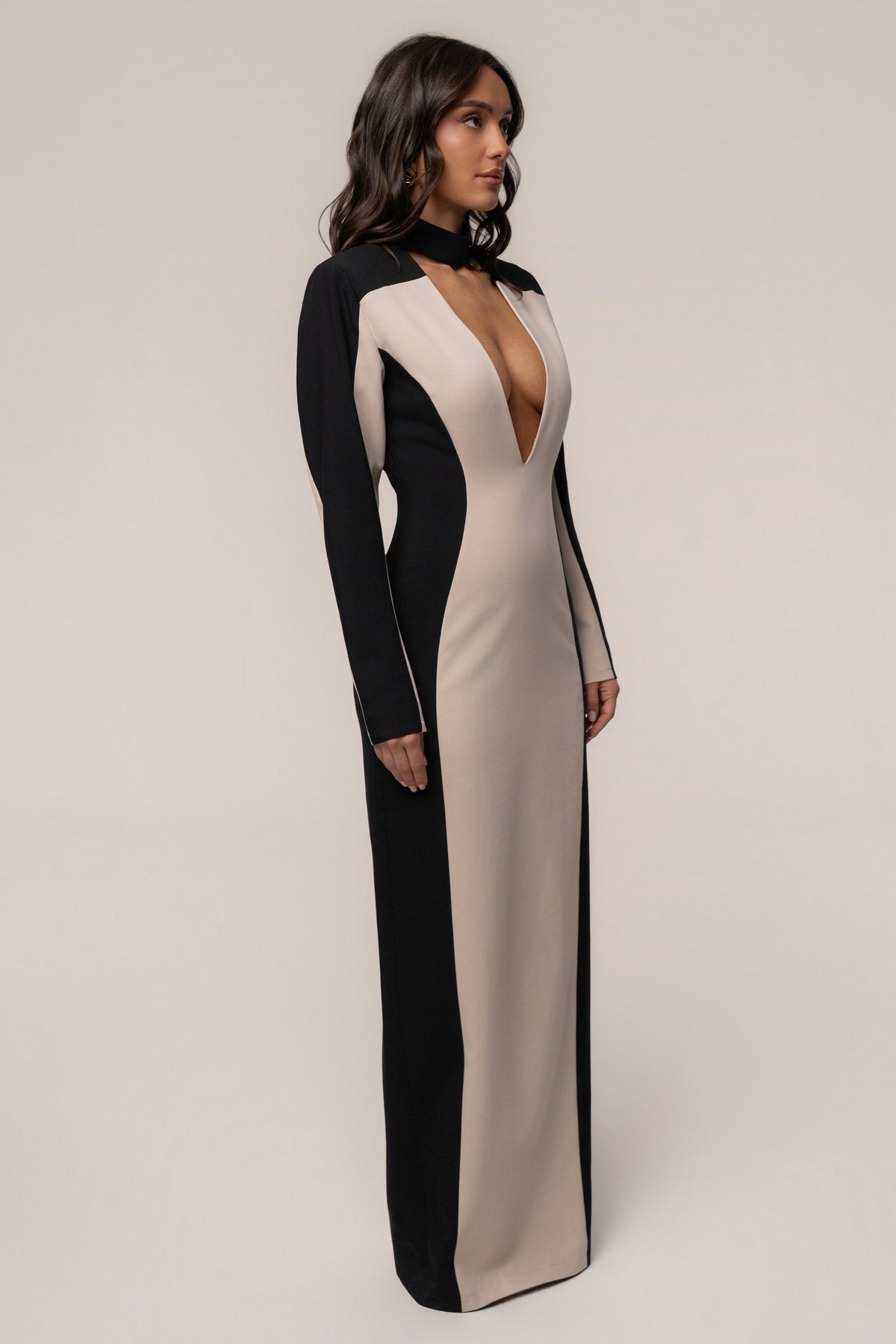 Stone/Black Opening Night Contrast Maxi Dress