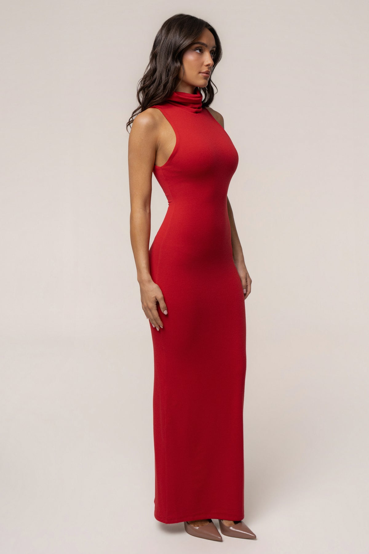 Red Classic Turtleneck Maxi Dress