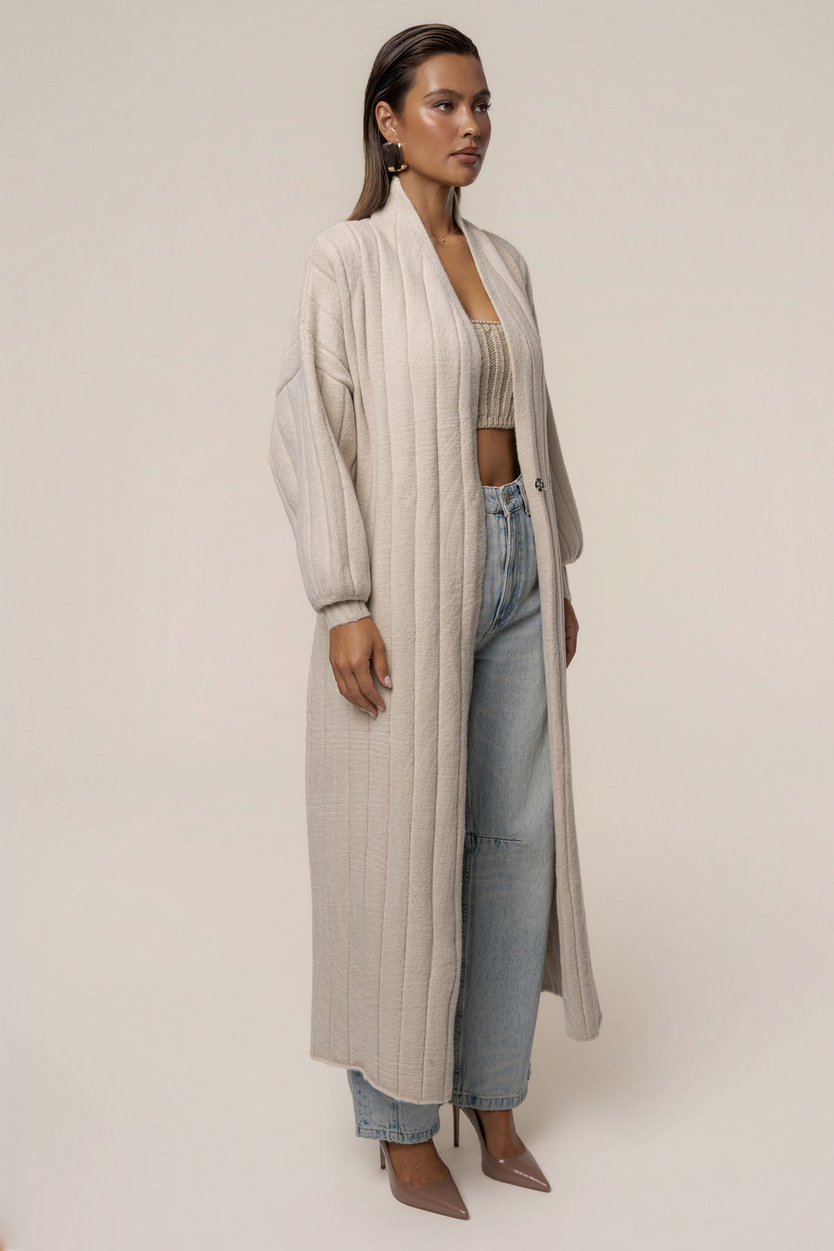 Stone Oversize Ribbed Cardigan