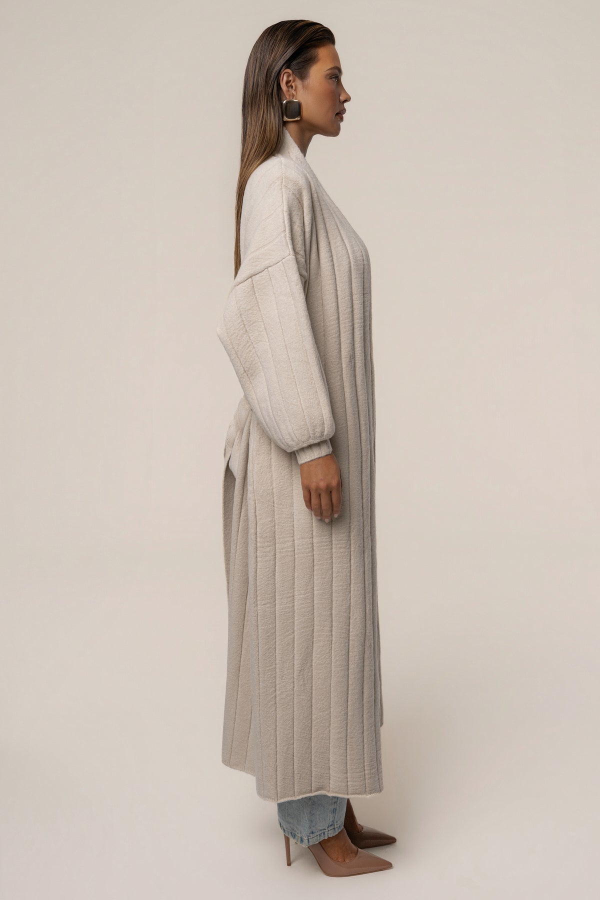 Stone Oversize Ribbed Cardigan