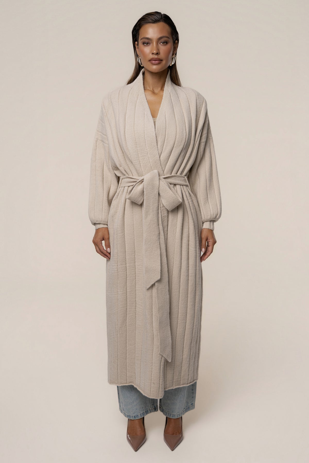 Stone Oversize Ribbed Cardigan