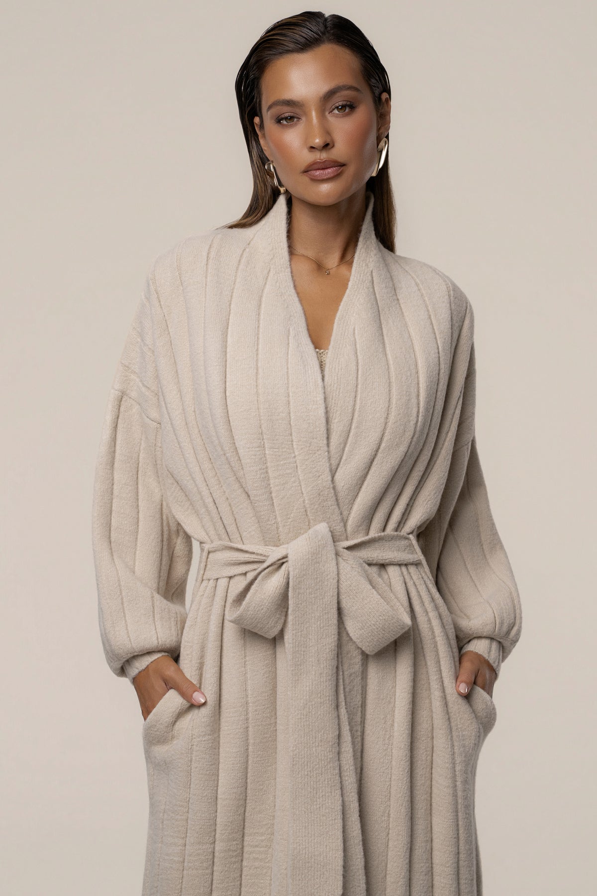 Stone Oversize Ribbed Cardigan