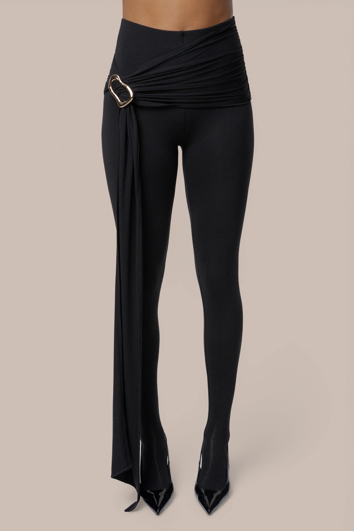 Black Evening Plans Drape Legging - JLUXLABEL