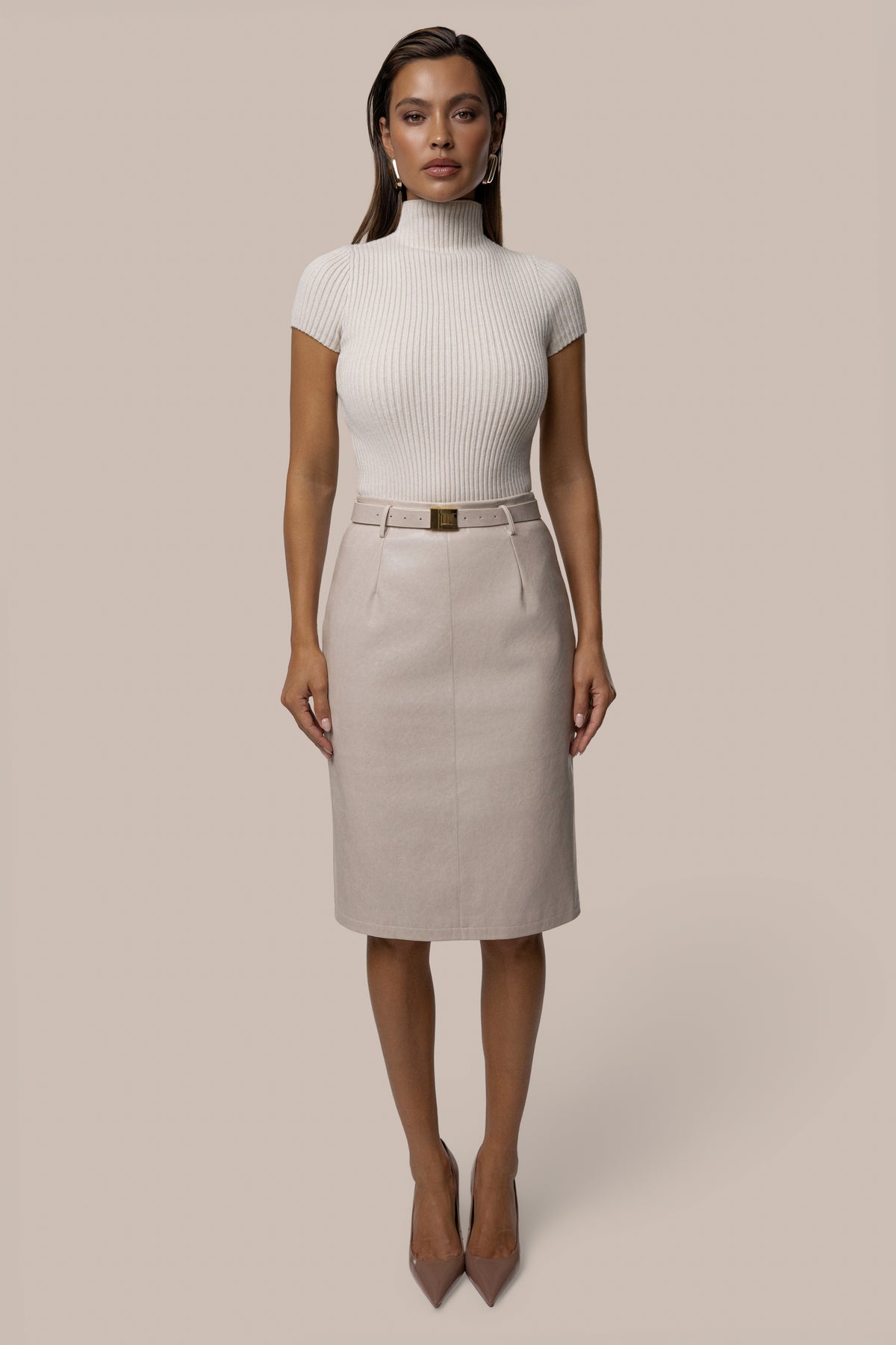 Lt. Grey Belted Gia Midi Skirt - JLUXLABEL