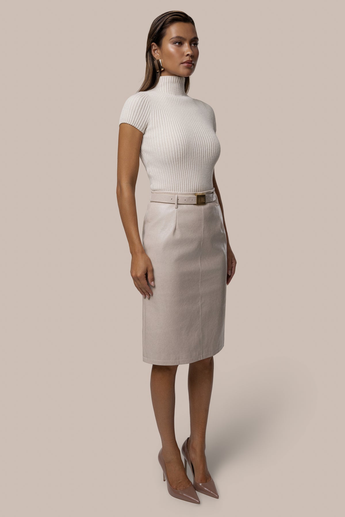 Lt. Grey Belted Gia Midi Skirt - JLUXLABEL