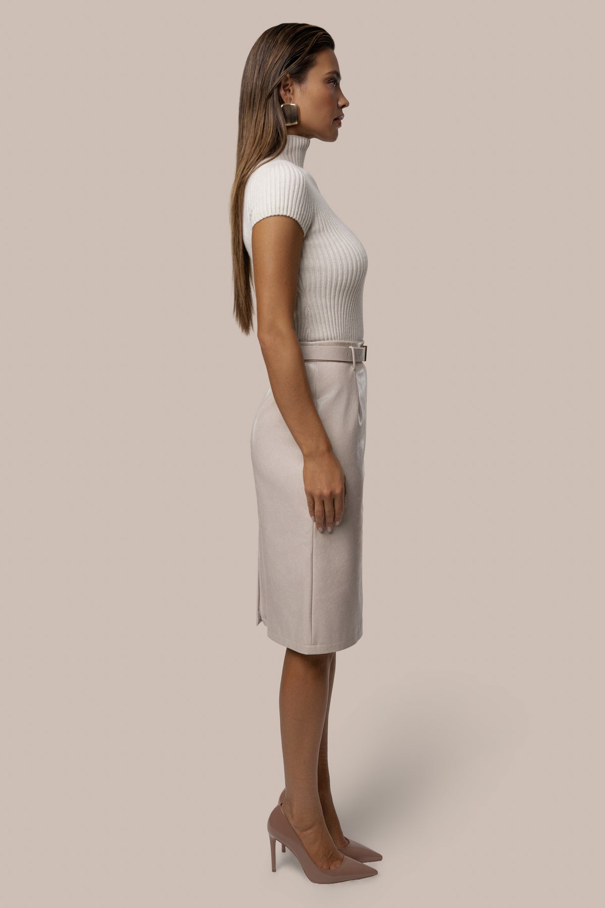 Lt. Grey Belted Gia Midi Skirt - JLUXLABEL