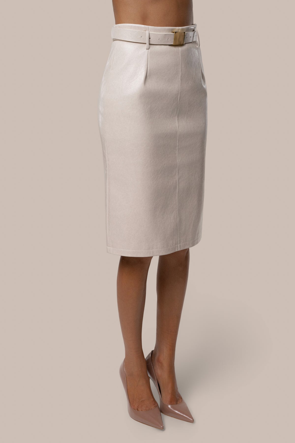 Lt. Grey Belted Gia Midi Skirt - JLUXLABEL
