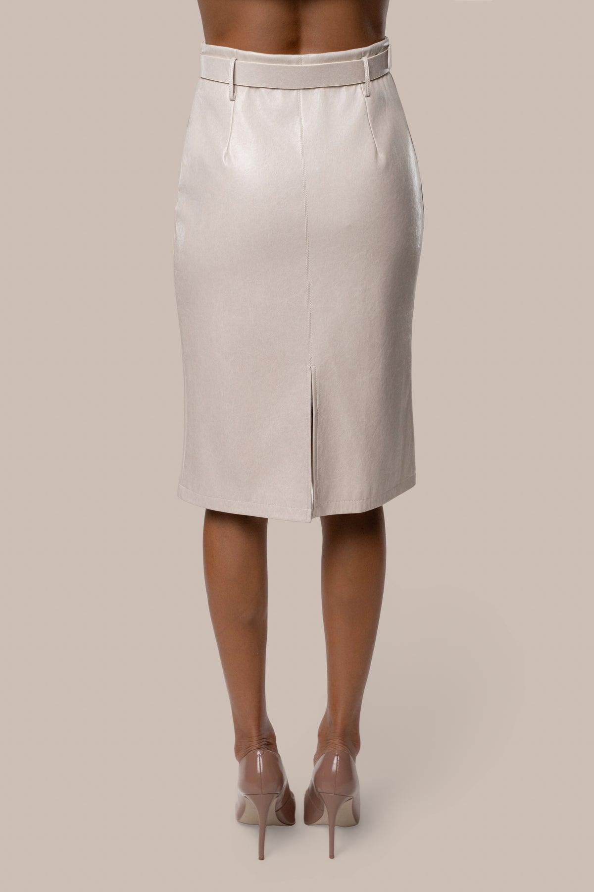 Lt. Grey Belted Gia Midi Skirt - JLUXLABEL
