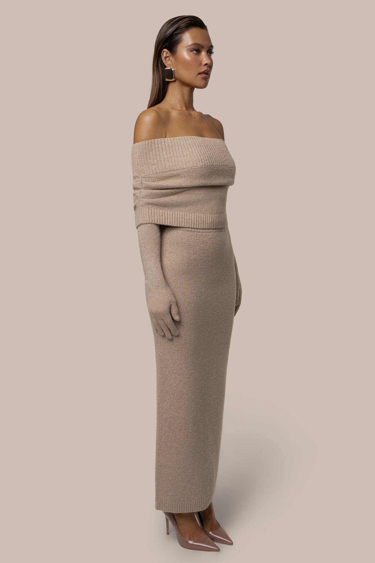 Heather Beige Raven Knit Skirt Set - JLUXLABEL
