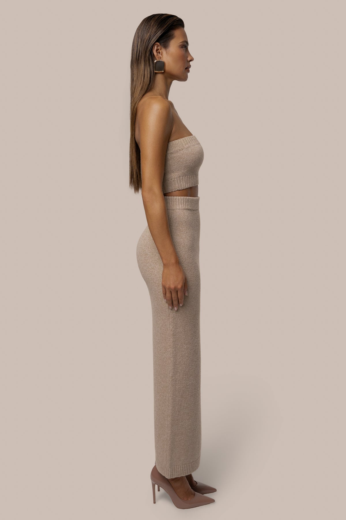 Heather Beige Raven Knit Skirt Set - JLUXLABEL