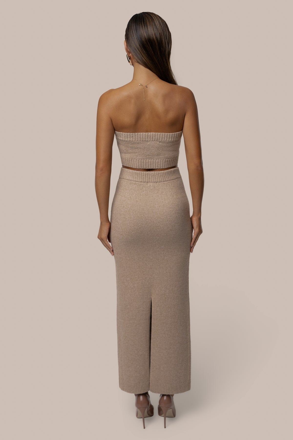 Heather Beige Raven Knit Skirt Set - JLUXLABEL