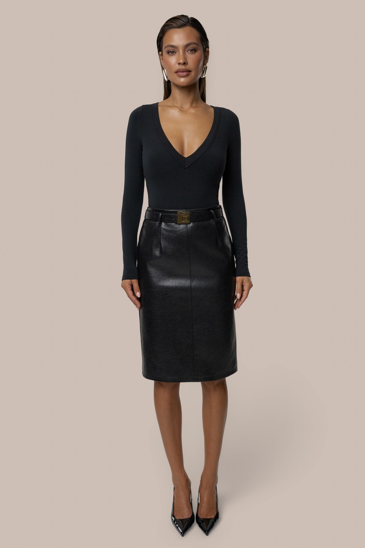 Black Belted Gia Midi Skirt - JLUXLABEL