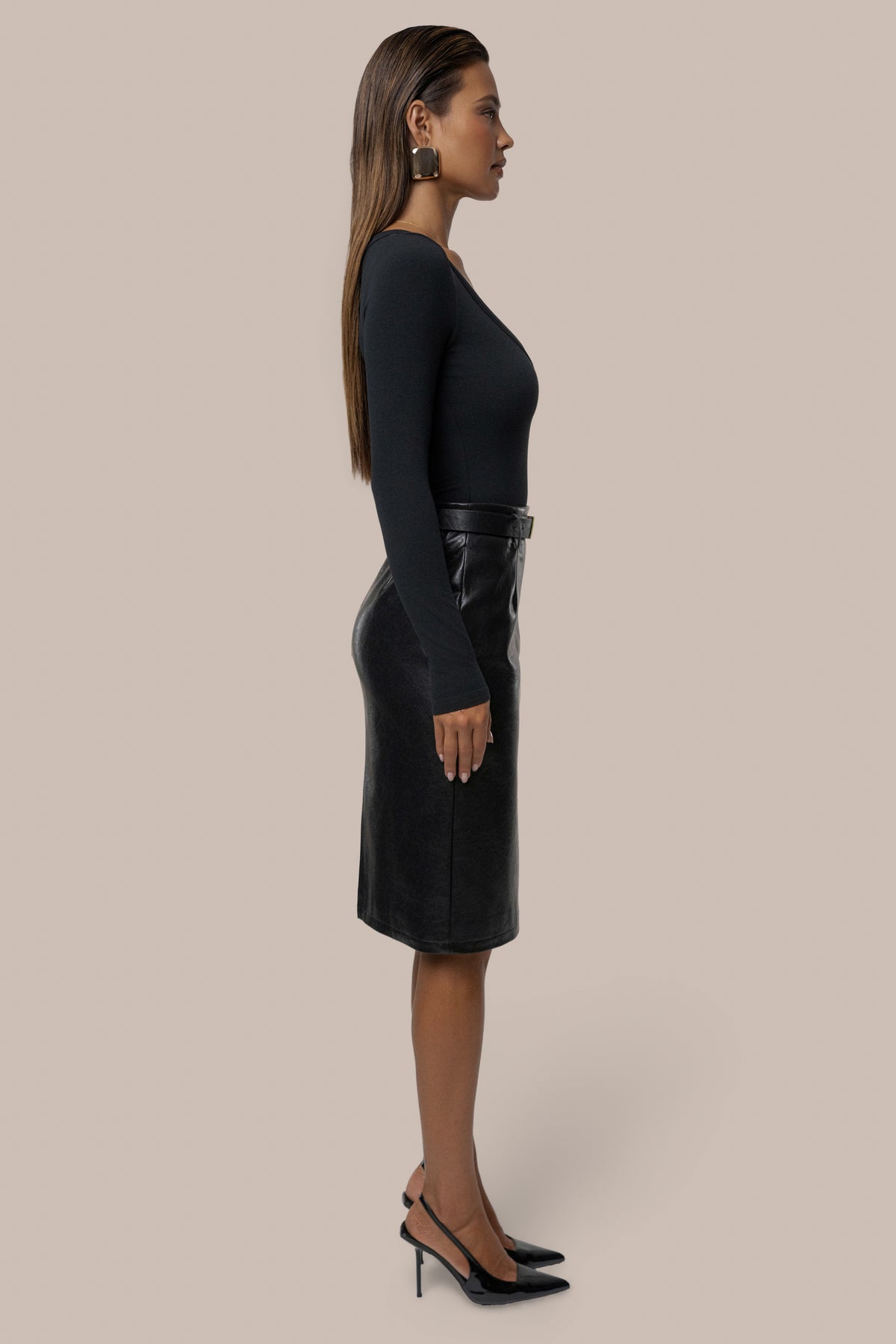 Black Belted Gia Midi Skirt - JLUXLABEL