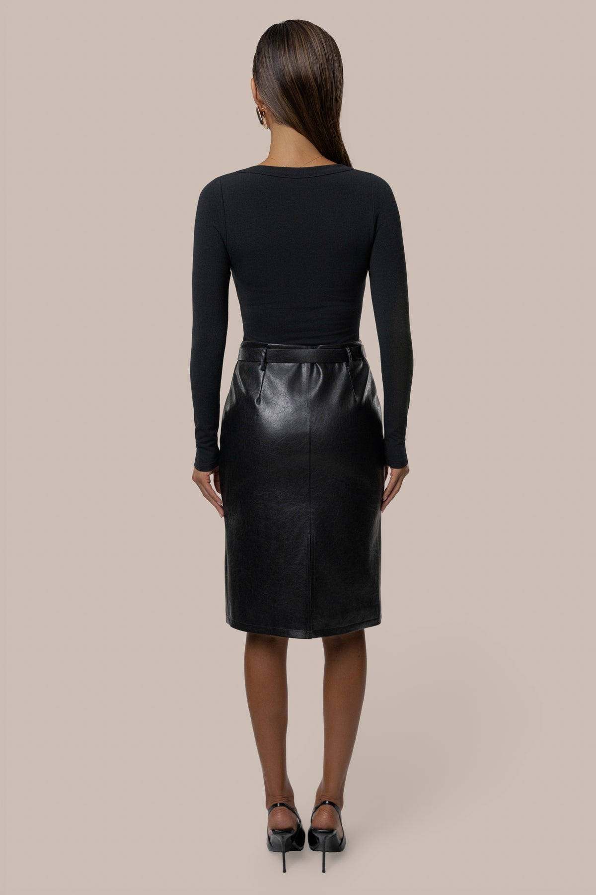 Black Belted Gia Midi Skirt - JLUXLABEL