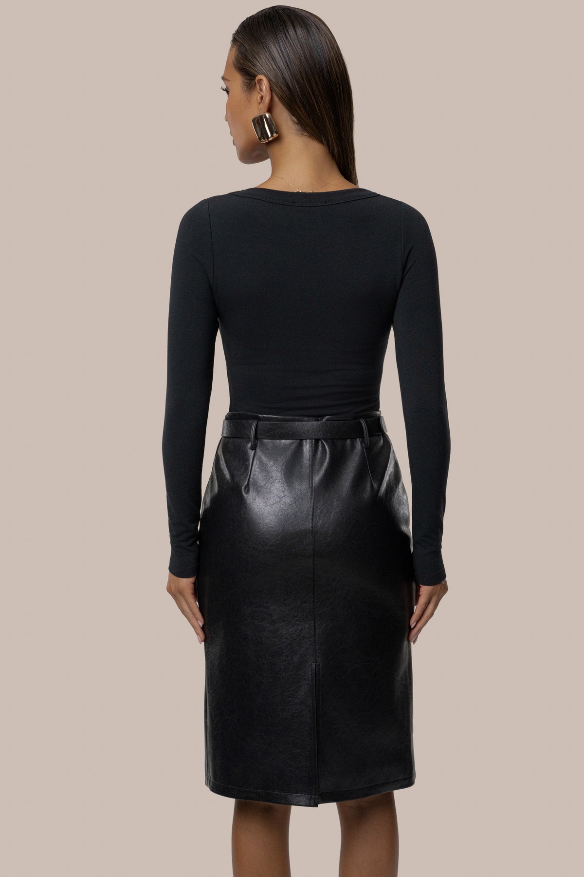 Black Belted Gia Midi Skirt - JLUXLABEL