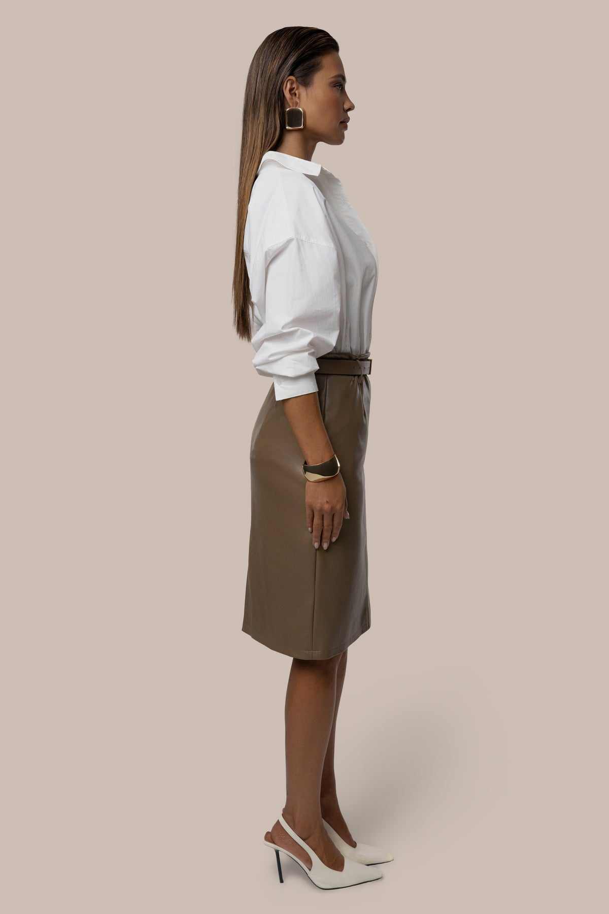 Taupe Belted Gia Midi Skirt - JLUXLABEL