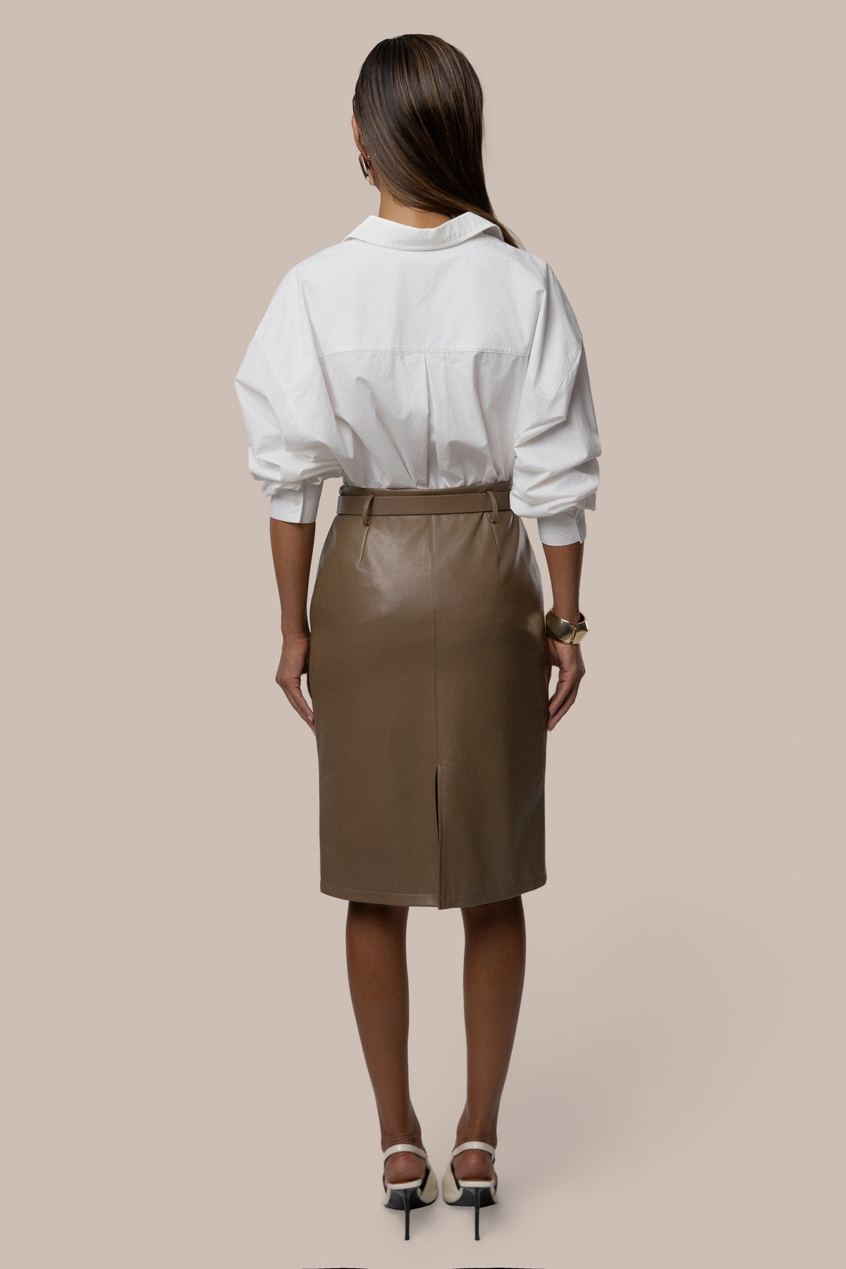 Taupe Belted Gia Midi Skirt - JLUXLABEL