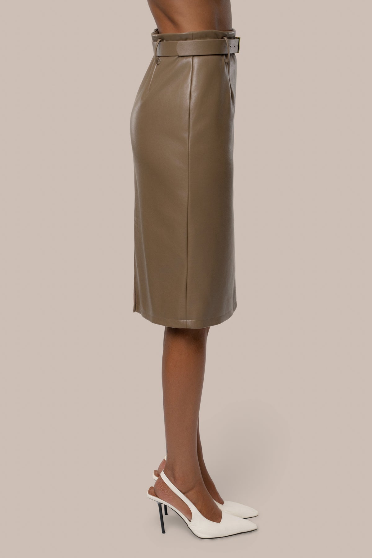 Taupe Belted Gia Midi Skirt - JLUXLABEL