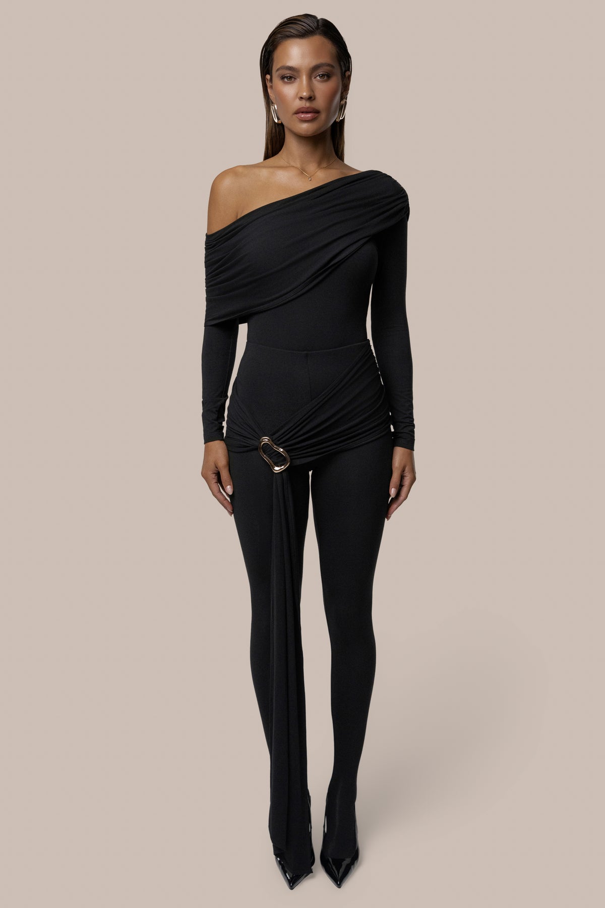 Black Evening Plans Drape Legging - JLUXLABEL