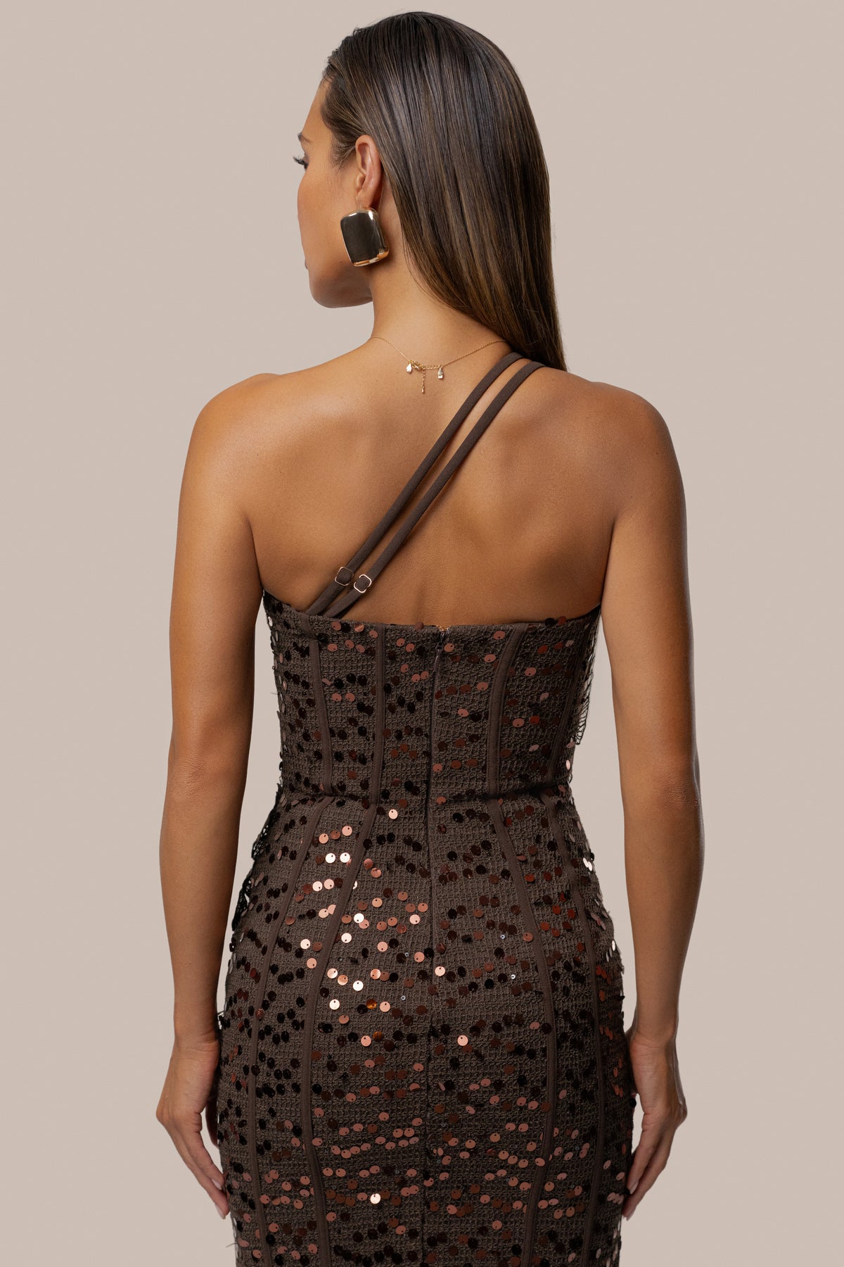 Brown Veil Of Petals Midi Dress - JLUXLABEL