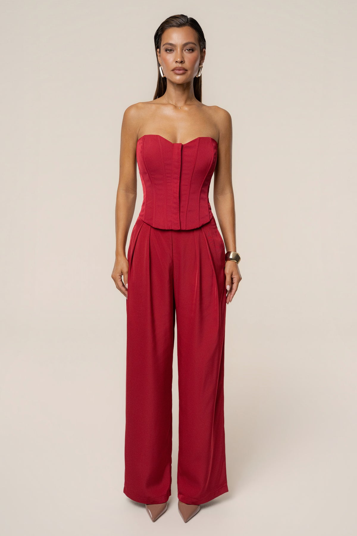 Burgundy Viv Satin Bustier Top