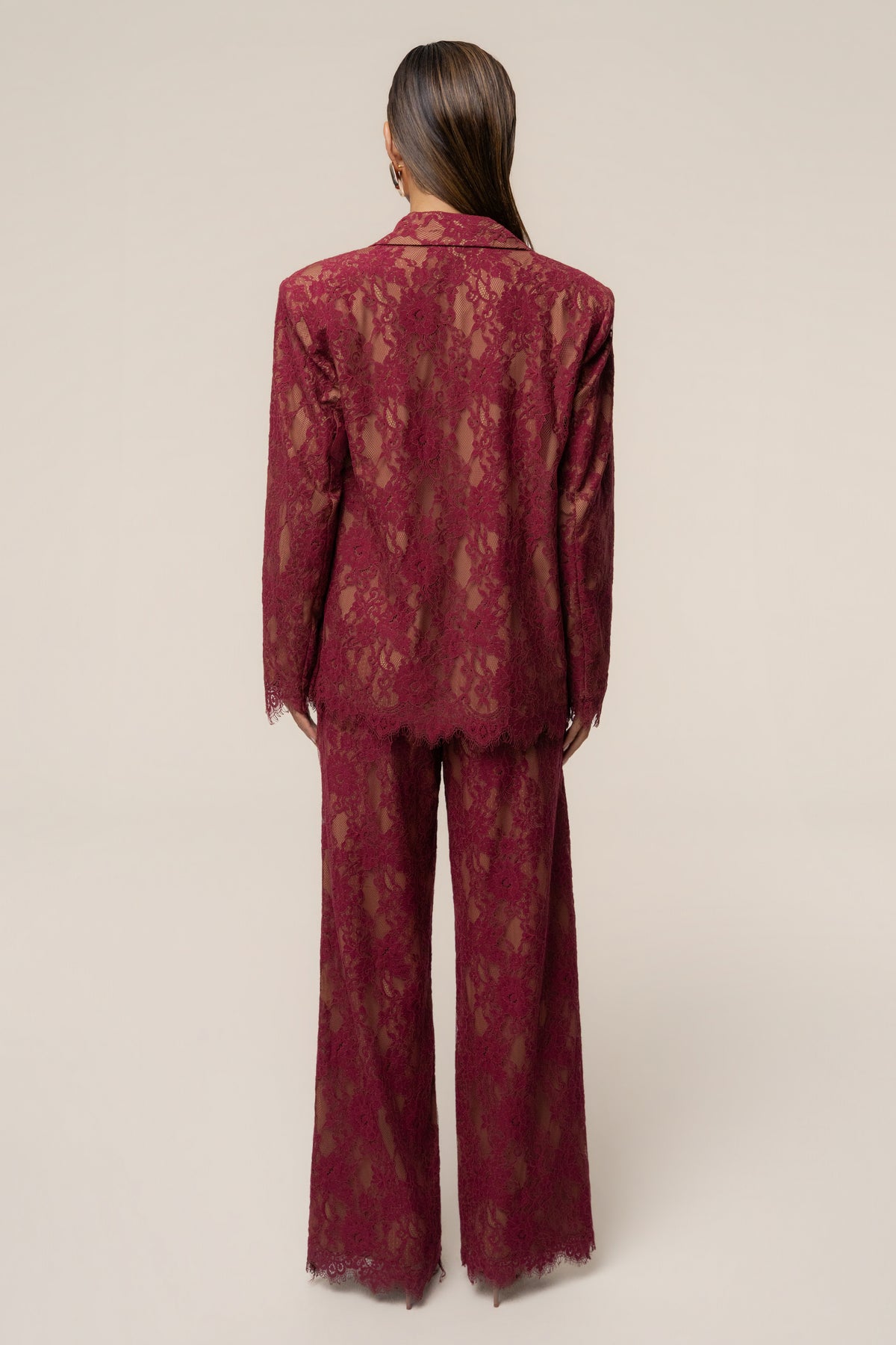Burgundy Lace And Desire Blazer - JLUXLABEL